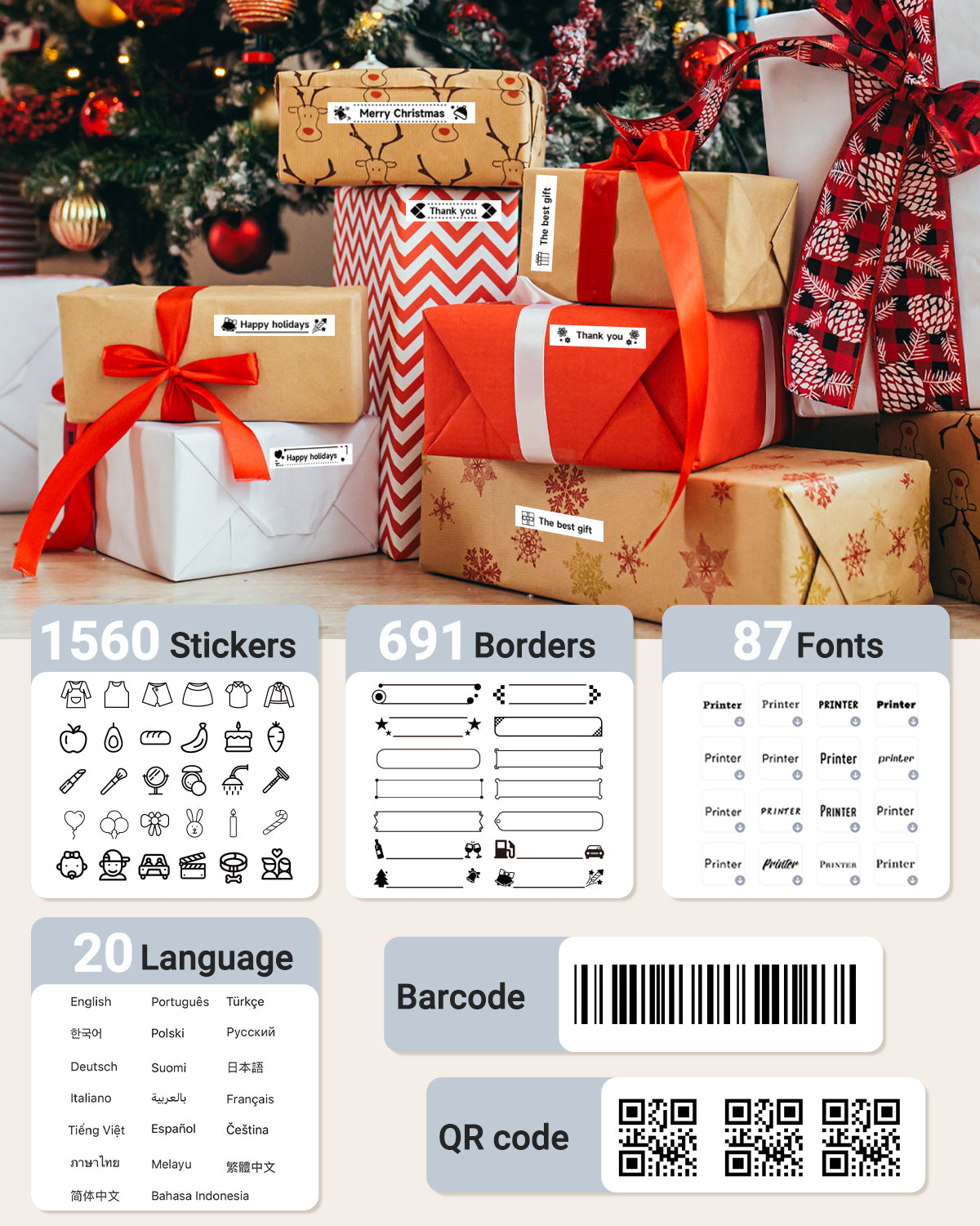Vixic Label Maker Machine with Tape, Rechargeable Handheld Portable Label Maker Printer LM1600 - Bluetooth Labeler for Smartphone, QWERTY Keyboard Labelmaker with Backlighting LCD Screen