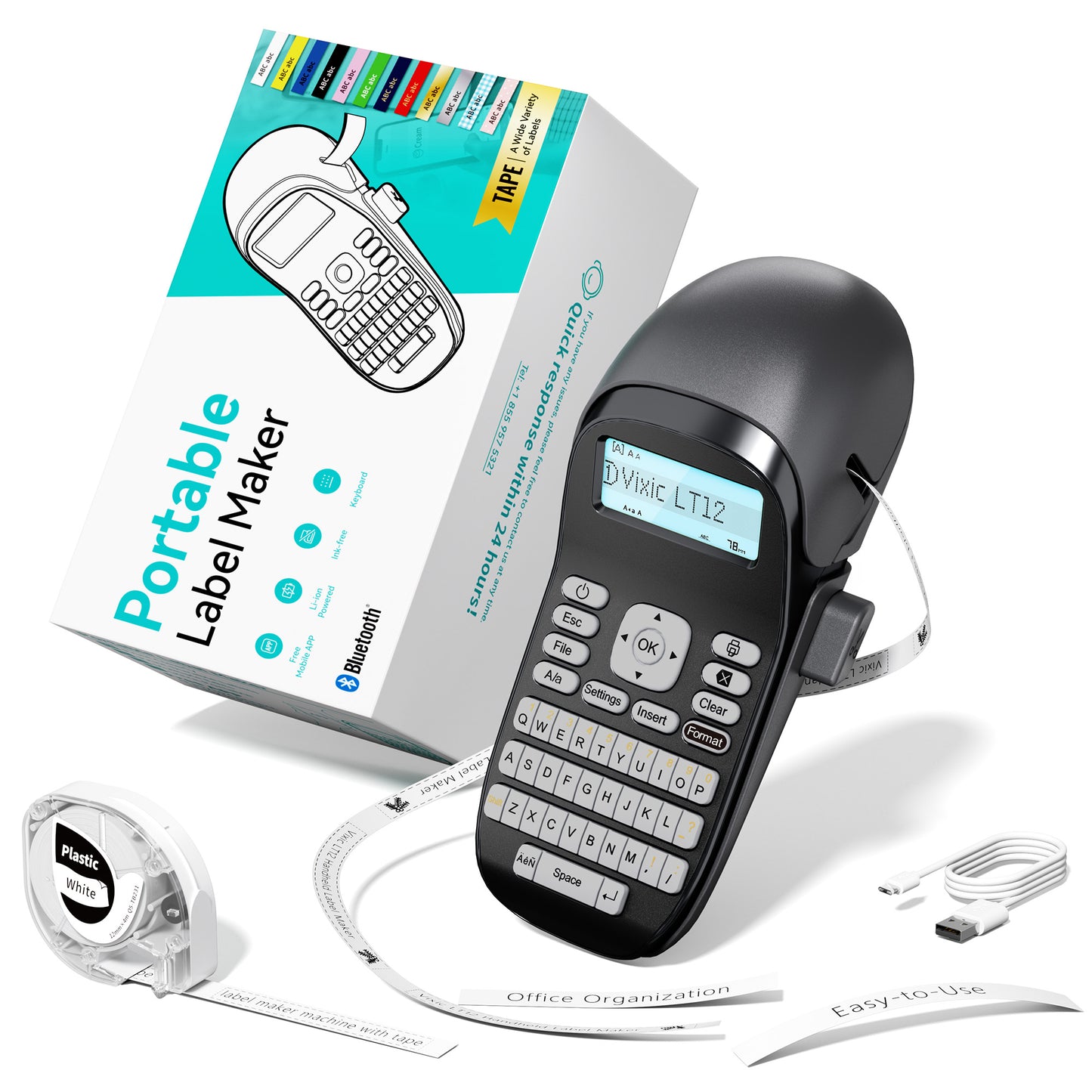 Vixic Label Maker Machine with-Tape Waterproof LT12, Backlit Screen Label Makers with Keyboard, Portable Handheld Labeler Machine with Durable Battery, Versatile App with 1600+ icon,160+fonts, Inkless