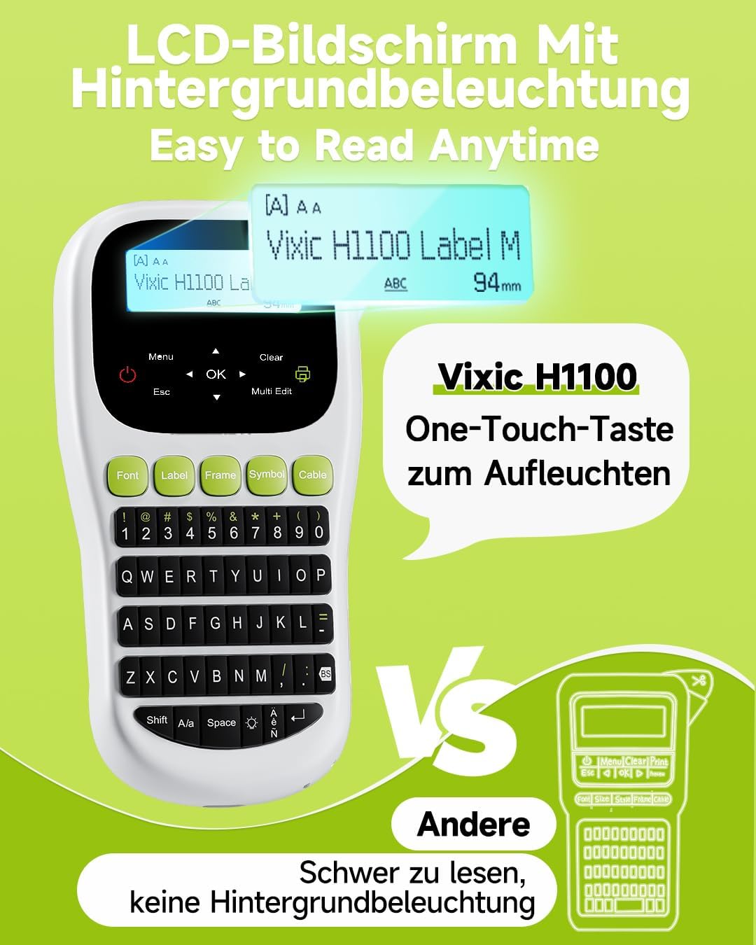 Beschriftungsgerät H1100 | Tragbares Etikettiergerät mit QWERTY Tastatur | Beschriftungsgerät Selbstklebend | Etiketten fürs Bis zu 12 mm Breite Tintenlos | Handetikettendrucker fürs Büro Hause & DIY