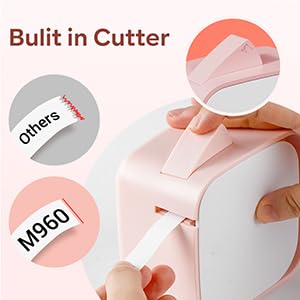 Vixic Pink Label Maker Machine with Tape-M960 Portable Mini Smartphone Label Makers, Rechargeable Bluetooth Handheld Label Printer Multiple Templates Icon Font for Home School Kids Office Organization