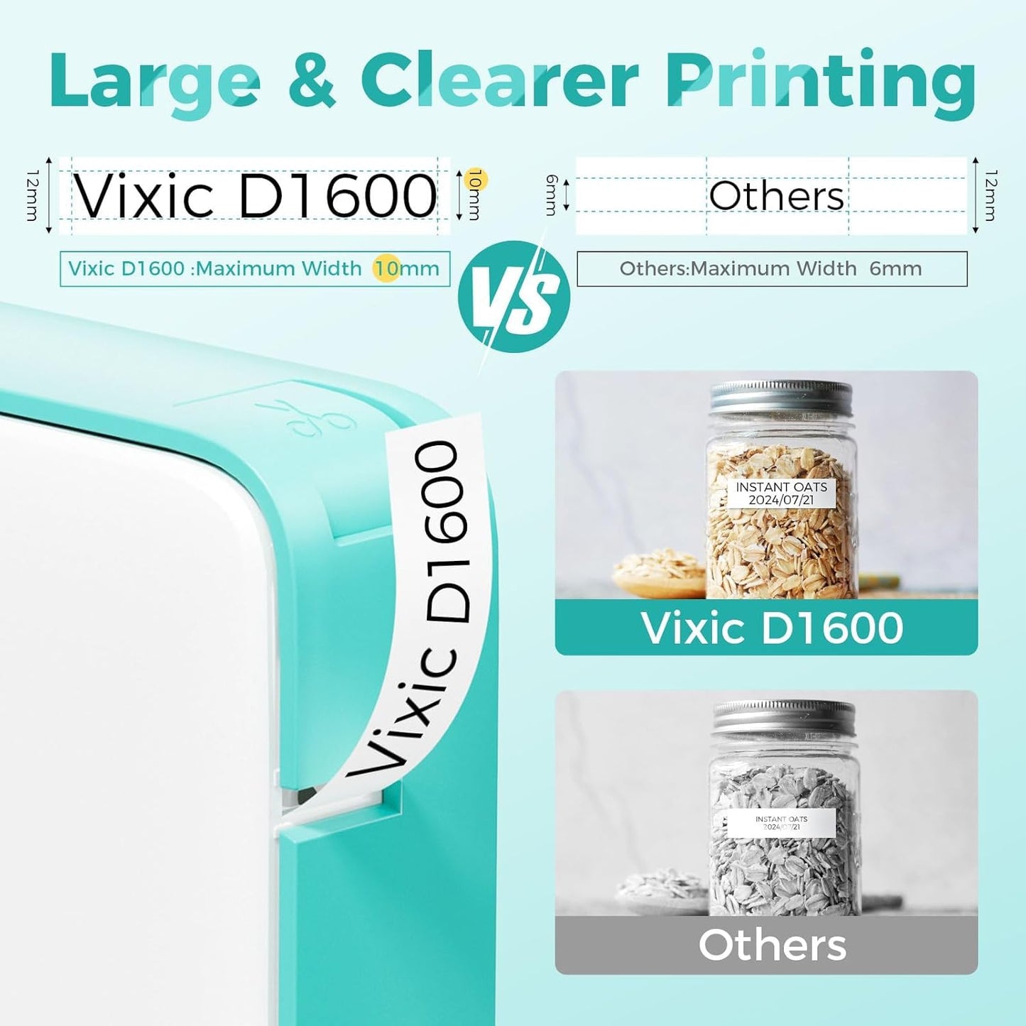 Vixic Label Maker, D1600 Label Maker Machine with-Tape, Recharge Handheld Label Maker Portable, Easy Bluetooth Labeler for School Home Office Organization, Multiple Template Icon Font Inkless