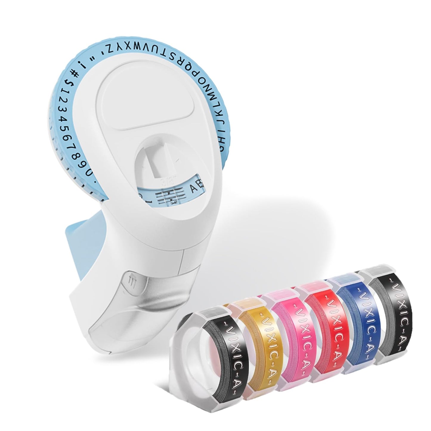 Vixic Omega-S Embossing Label Maker with Tape, 3D Vintage Embosser Label Maker, Handheld&Portable, Lightweight, Embossed Label Maker Machine with 6 Rolls 9mm Label Tapes for Home/Office/School, Blue