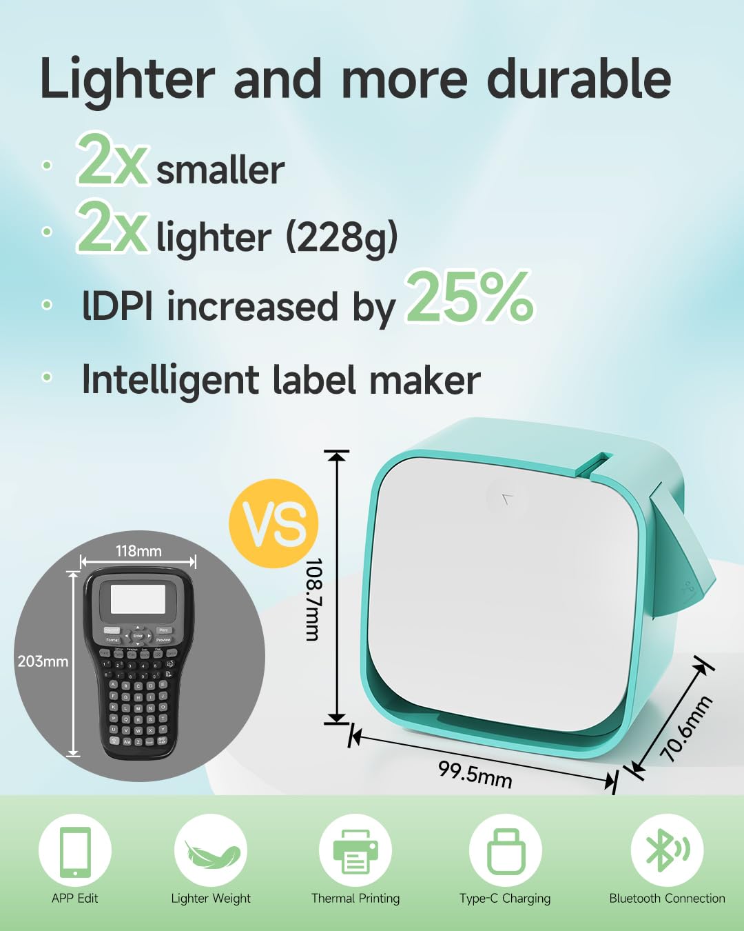 Vixic Label Maker Machine With Tape, Portable Bluetooth Label Printer, Type-C Rechargeable Mini Inkless Labeler, Label Machine For iOS Android for School Office Home Kitchen Organization, White-Green