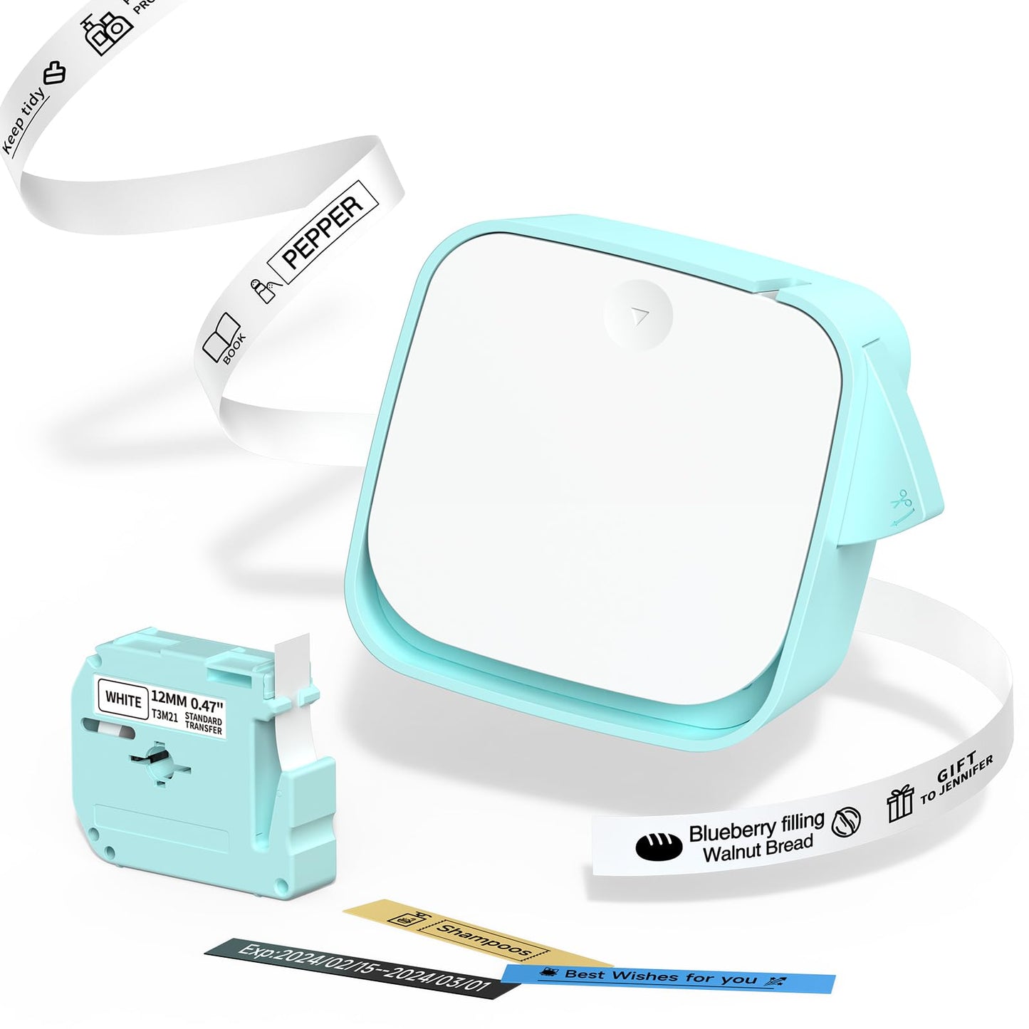 Vixic Label Maker Machine With Tape, Portable Bluetooth Label Printer, Type-C Rechargeable Mini Inkless Labeler, Label Machine For iOS Android for School Office Home Kitchen Organization, White-Green