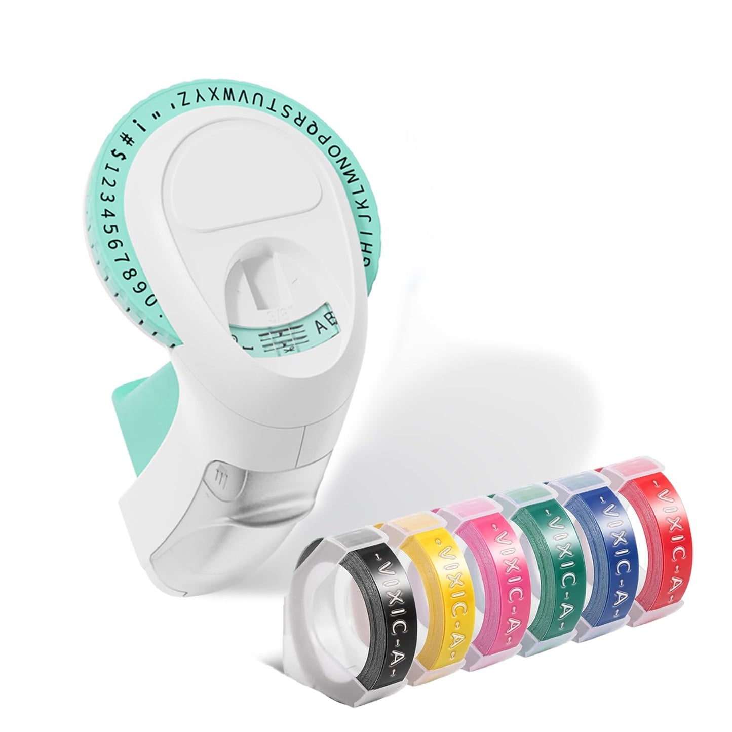 Vixic Omega-S Embossing Label Maker with Tape, 3D Vintage Embosser Label Maker, Handheld&Portable, Lightweight, Embossed Label Maker Machine with 6 Rolls 9mm Label Tapes for Home/Office/School, Green