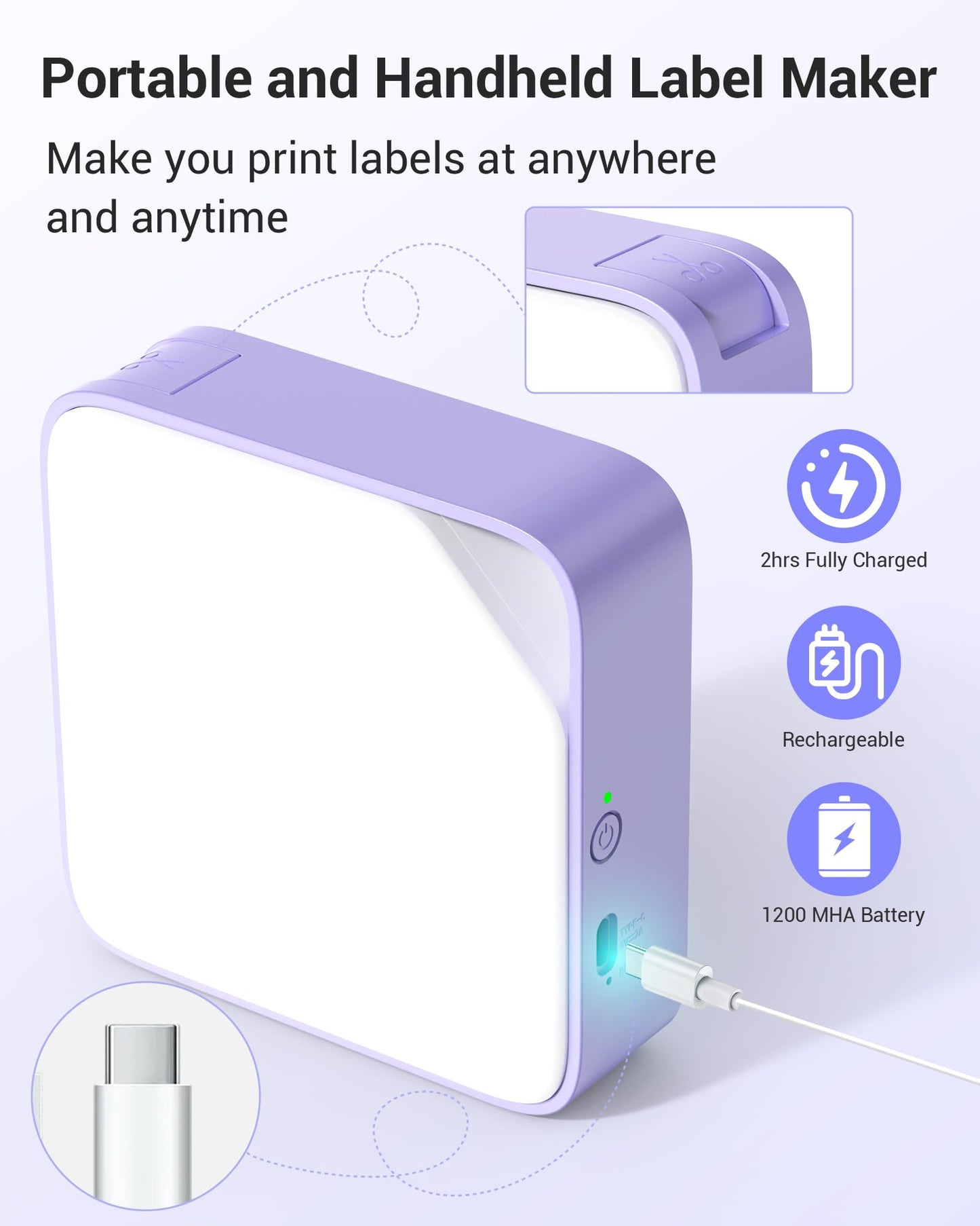Vixic Label Maker - D1600 Mini Bluetooth Label Printer Wireless Labeler Label Maker Machine with Tape Multiple Templates Available Sticker Maker for Office Organization Home Kitchen Storage, Purple