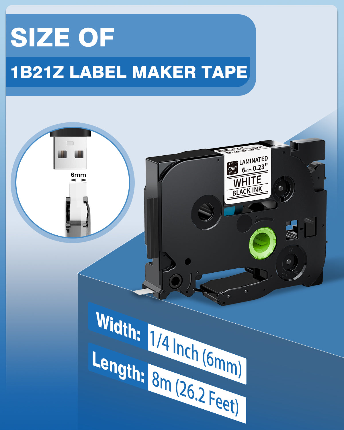 6mm Label Tape TZe-211 Compatible with Brother TZe TZ Tape 6mm 0.23 Laminated White BZ Tape 1B21Z for Vixic D210S H1100 D480BT P780BT E1000 P3200 & P Touch PT-D220 PT-D210 PT-H110 PT-D400 Label Maker