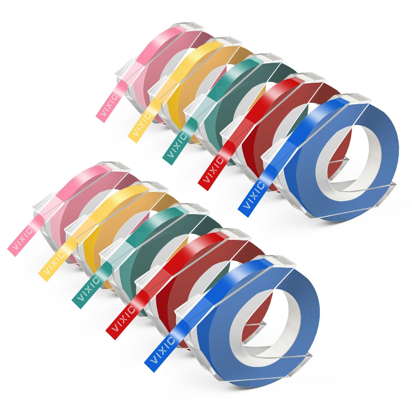 Vixic Replacement for Dymo Embossing Label Maker Tape 3/8 Inch 3D Plastic for Dymo Organizer Xpress Tape 1540 1550 1570 Office Mate II 12965 DYM12966 Embossed Labels, 10-Pack