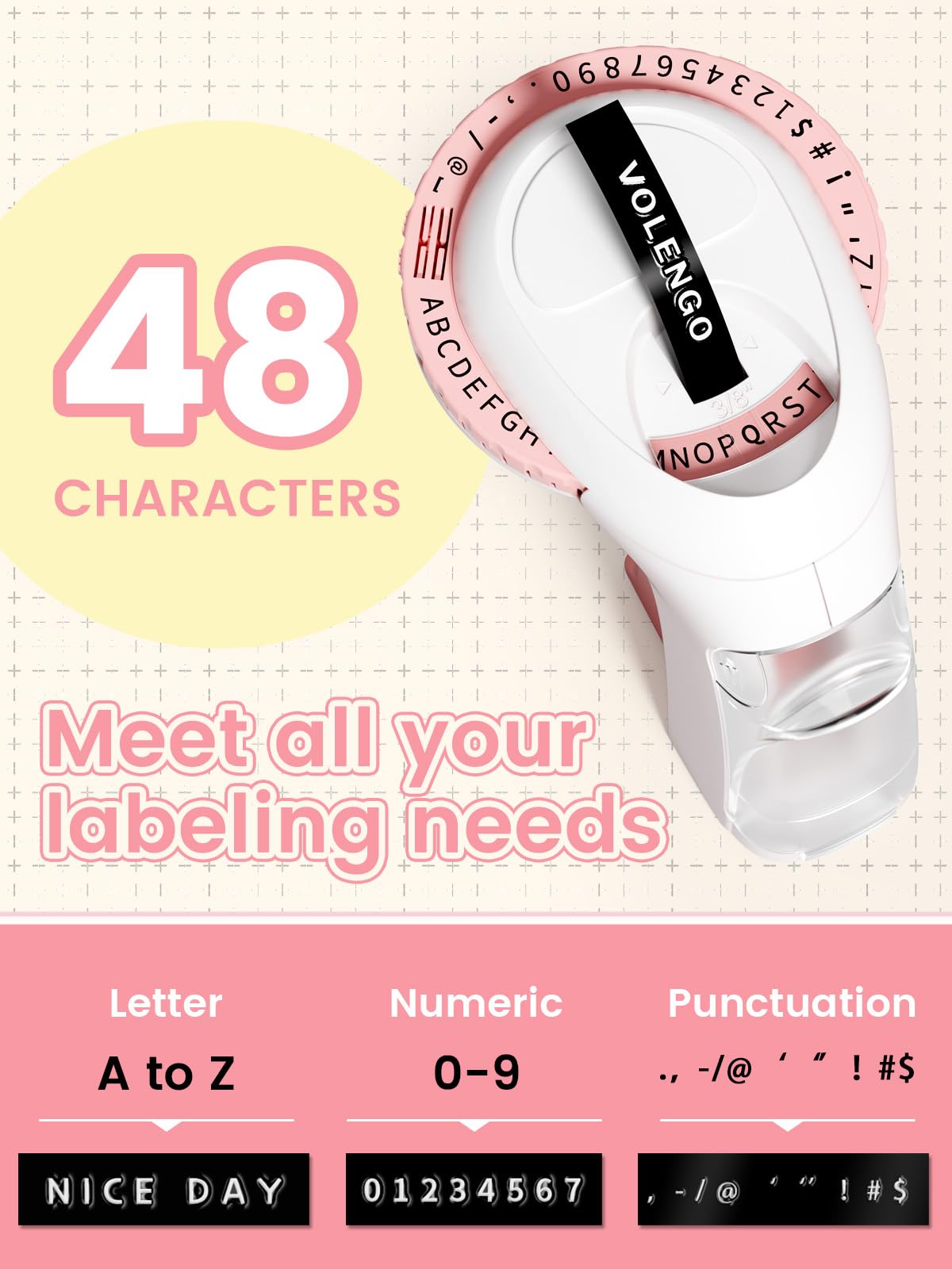 Vixic Embossing Label Maker Machine with 6 Tapes, Vintage Embosser Label Maker, Lightweight Labeler with 6 Rolls 9mm 3/8'' Labeling Tapes for Home/Office/School, Handheld&Portable, Light Pink