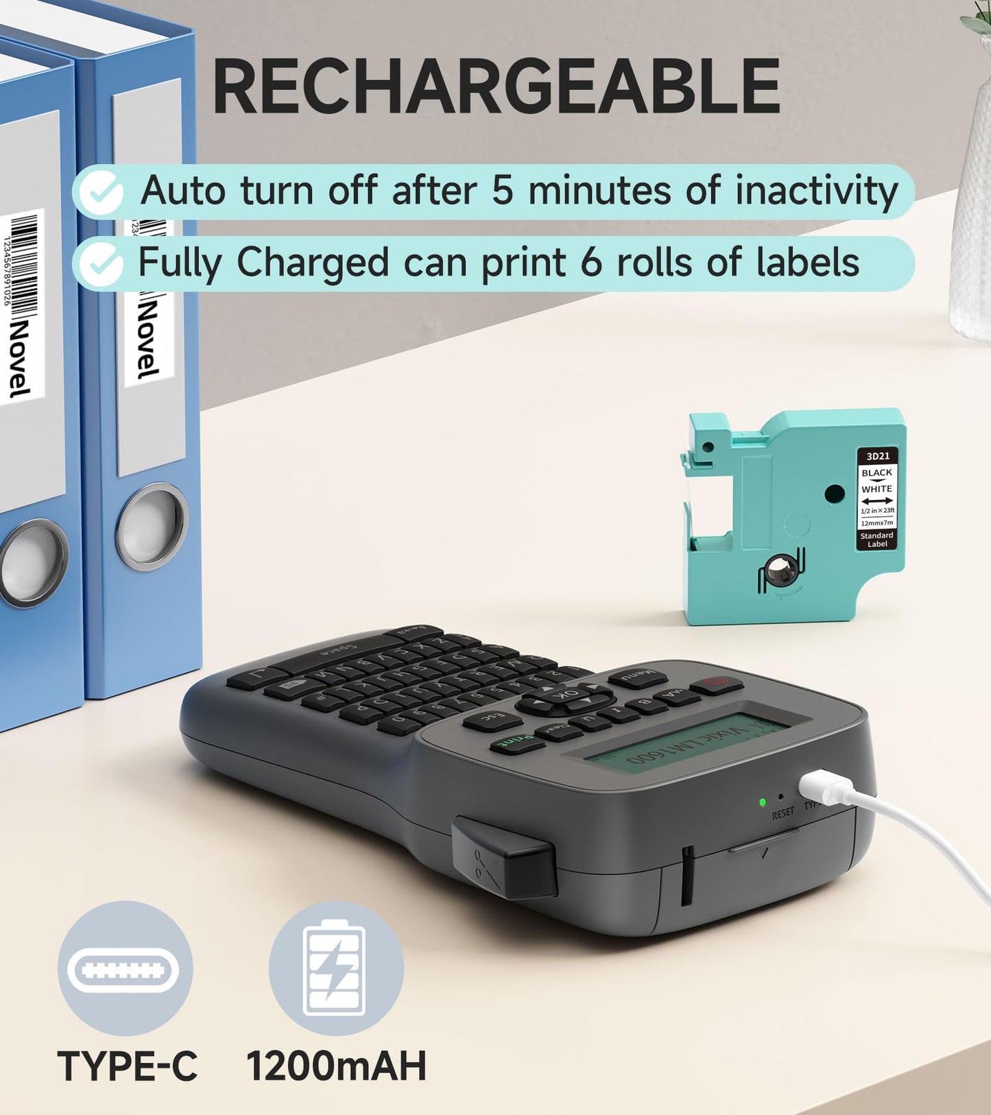 Portable Label Maker Machine with DZ Tape, Backlighting LCD Screen LM1600 Handheld Labeler, QWERTY Keyboard Label Printer, Easy-to-Use, Bluetooth Labeling Machine for Home & Office Organization