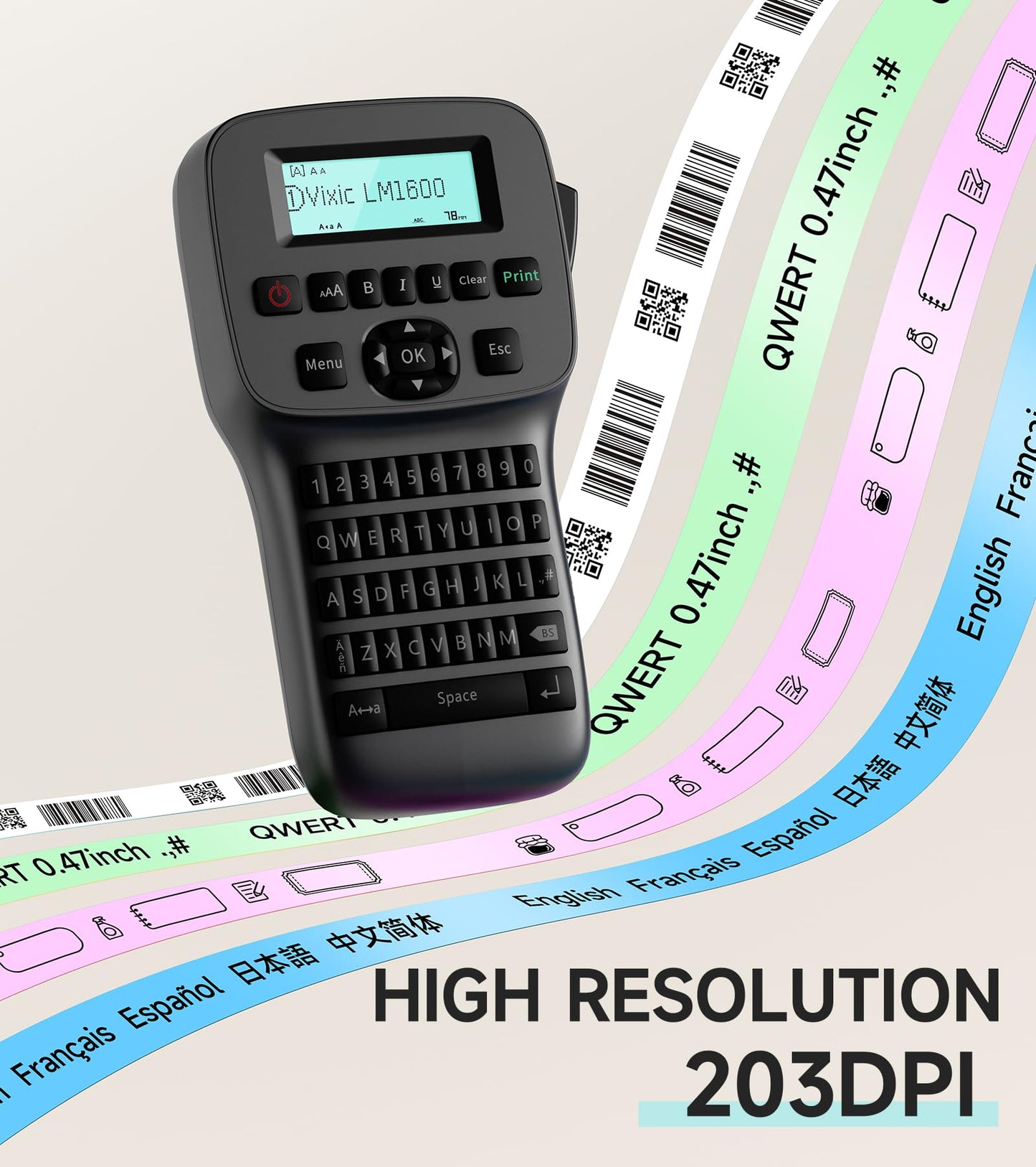 Portable Label Maker Machine with DZ Tape, Backlighting LCD Screen LM1600 Handheld Labeler, QWERTY Keyboard Label Printer, Easy-to-Use, Bluetooth Labeling Machine for Home & Office Organization