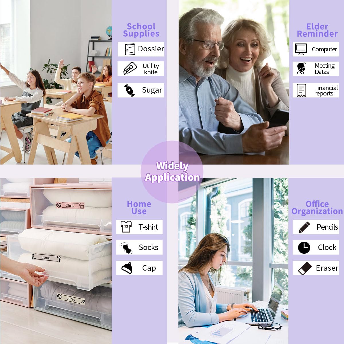 Vixic Label Maker Machine with Tape, D210S Portable Label Printer, QWERTY Keyboard Labeler, Handheld Labeler Machine for kids, Multiple Symbols Sticker Maker for Home Small Business Use, Purple
