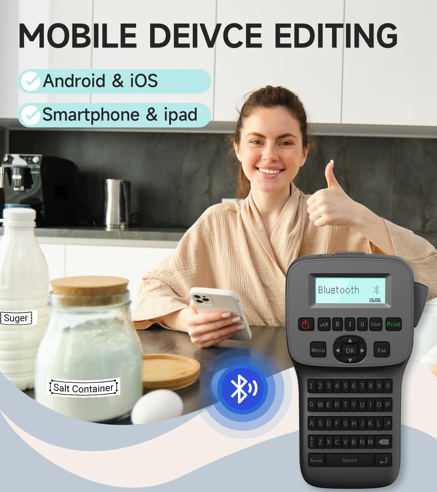 Portable Label Maker Machine with DZ Tape, Backlighting LCD Screen LM1600 Handheld Labeler, QWERTY Keyboard Label Printer, Easy-to-Use, Bluetooth Labeling Machine for Home & Office Organization