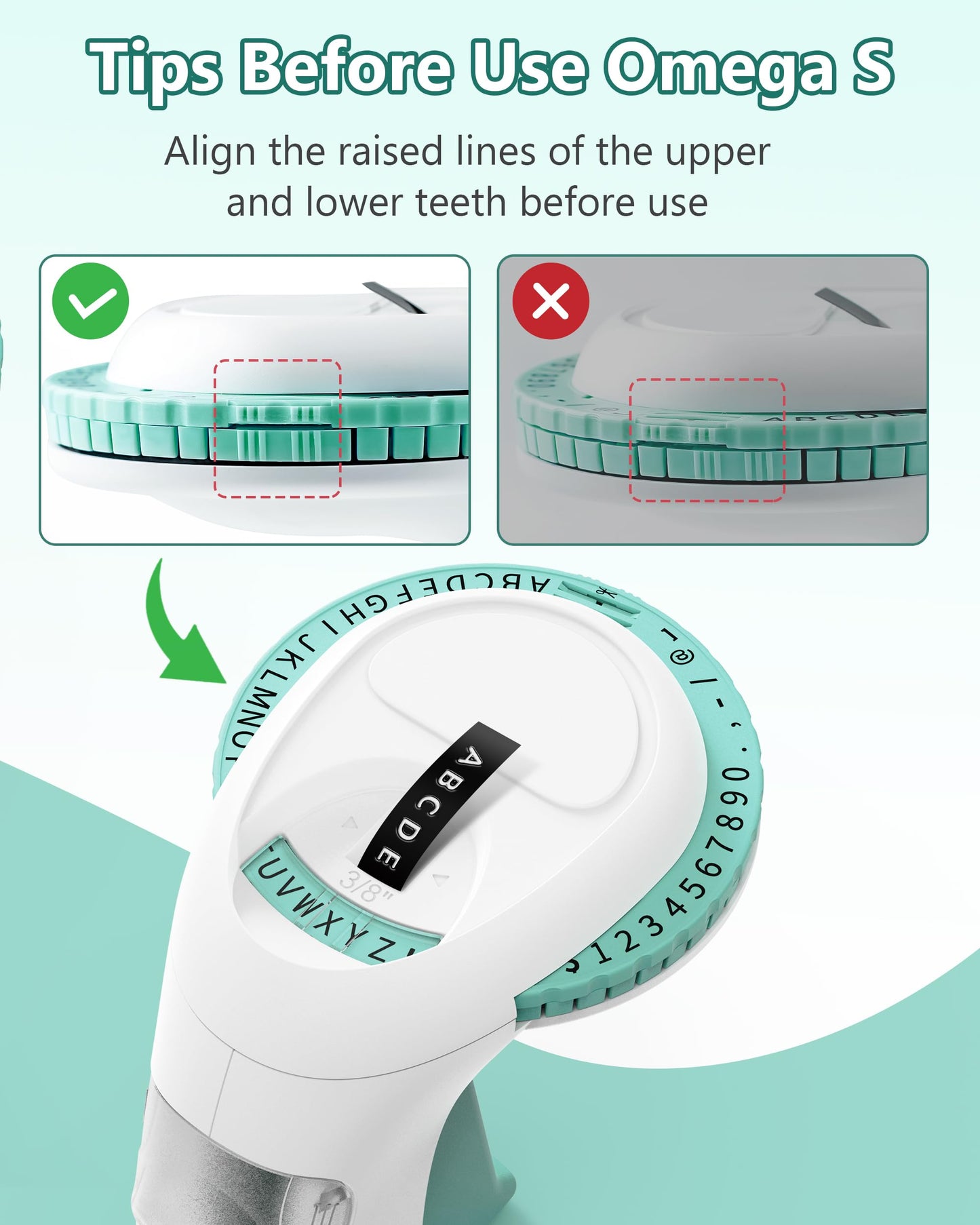 Vixic Omega-S Embossing Label Maker with Tape, 3D Vintage Embosser Label Maker, Handheld&Portable, Lightweight, Embossed Label Maker Machine with 6 Rolls 9mm Label Tapes for Home/Office/School, Green