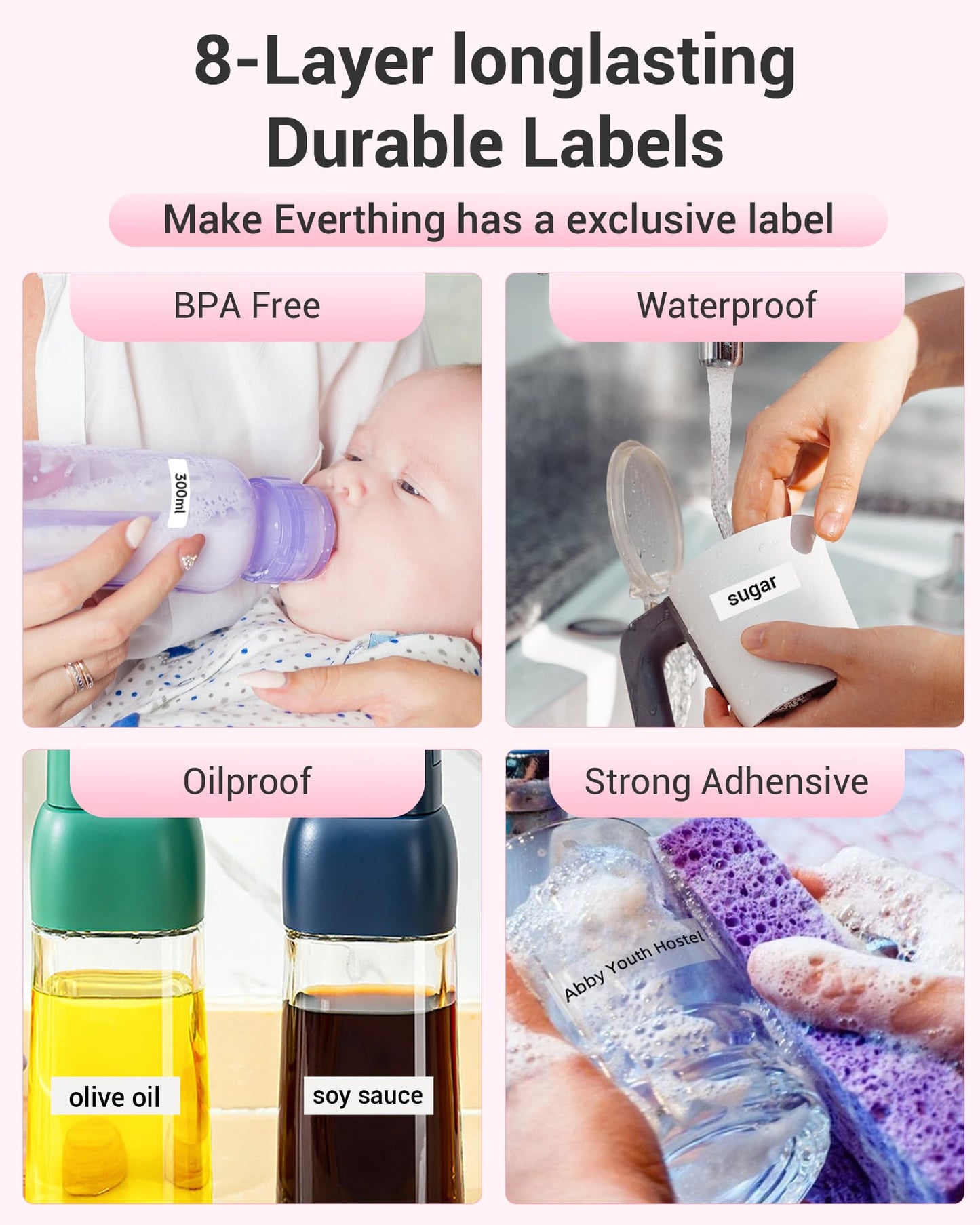 Vixic Label Maker Machine with Tape D1600 Portable Bluetooth Label Printer for Labeling, Mini Sticker Maker Compatible with Android & iOS Phone for organizing, Inkless Rechargeable Handheld, Pink