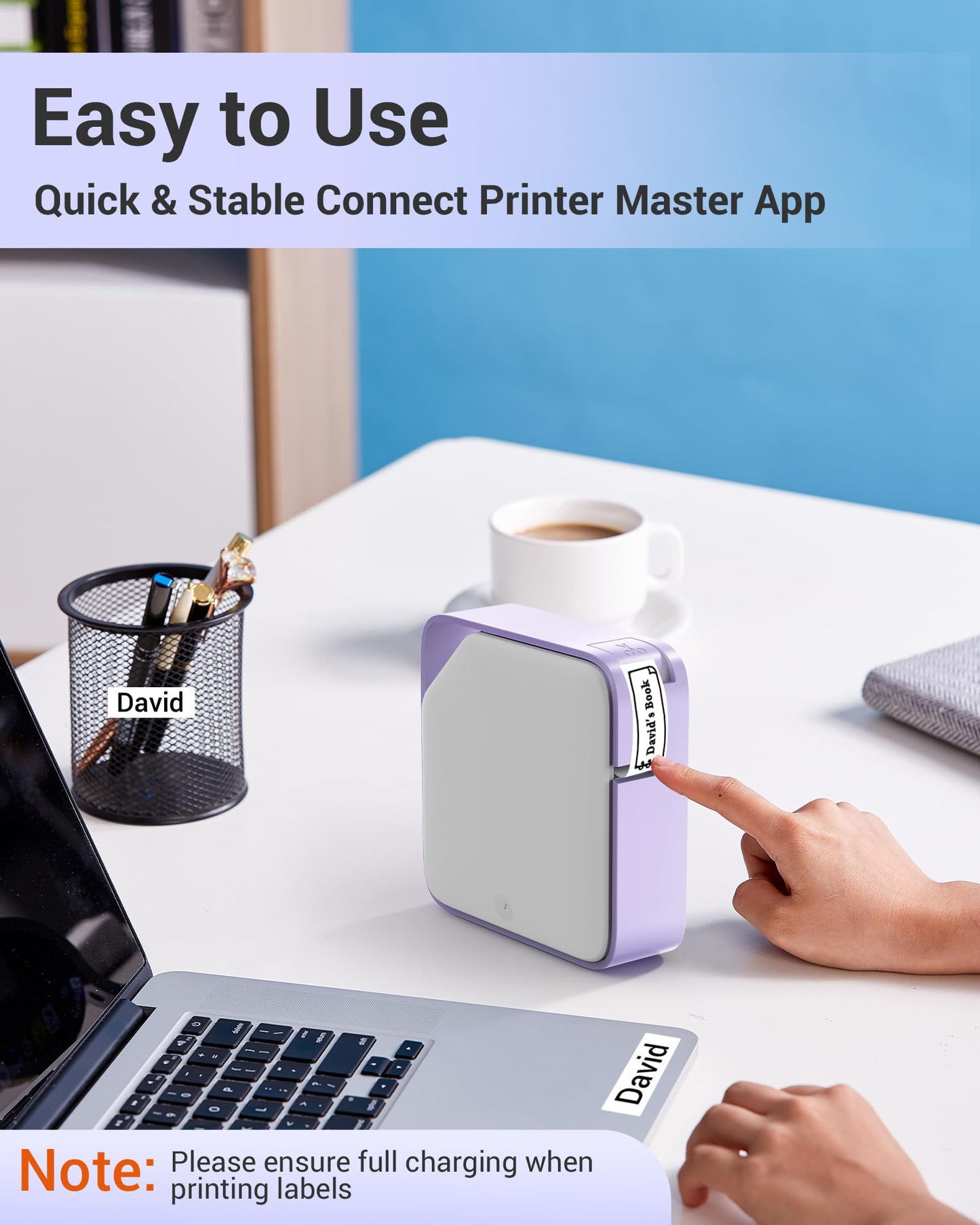 Vixic Label Maker - D1600 Mini Bluetooth Label Printer Wireless Labeler Label Maker Machine with Tape Multiple Templates Available Sticker Maker for Office Organization Home Kitchen Storage, Purple