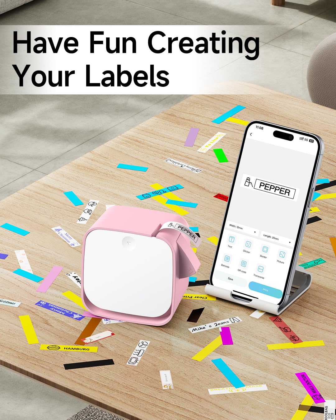 Vixic Label-Maker-Machine, M960 Sticker Label Maker with 1 pcs White Label Tape, Bluetooth Labeler, Wireless Technology USB Rechargeable Thermal Label Printer for School Office Home Organization