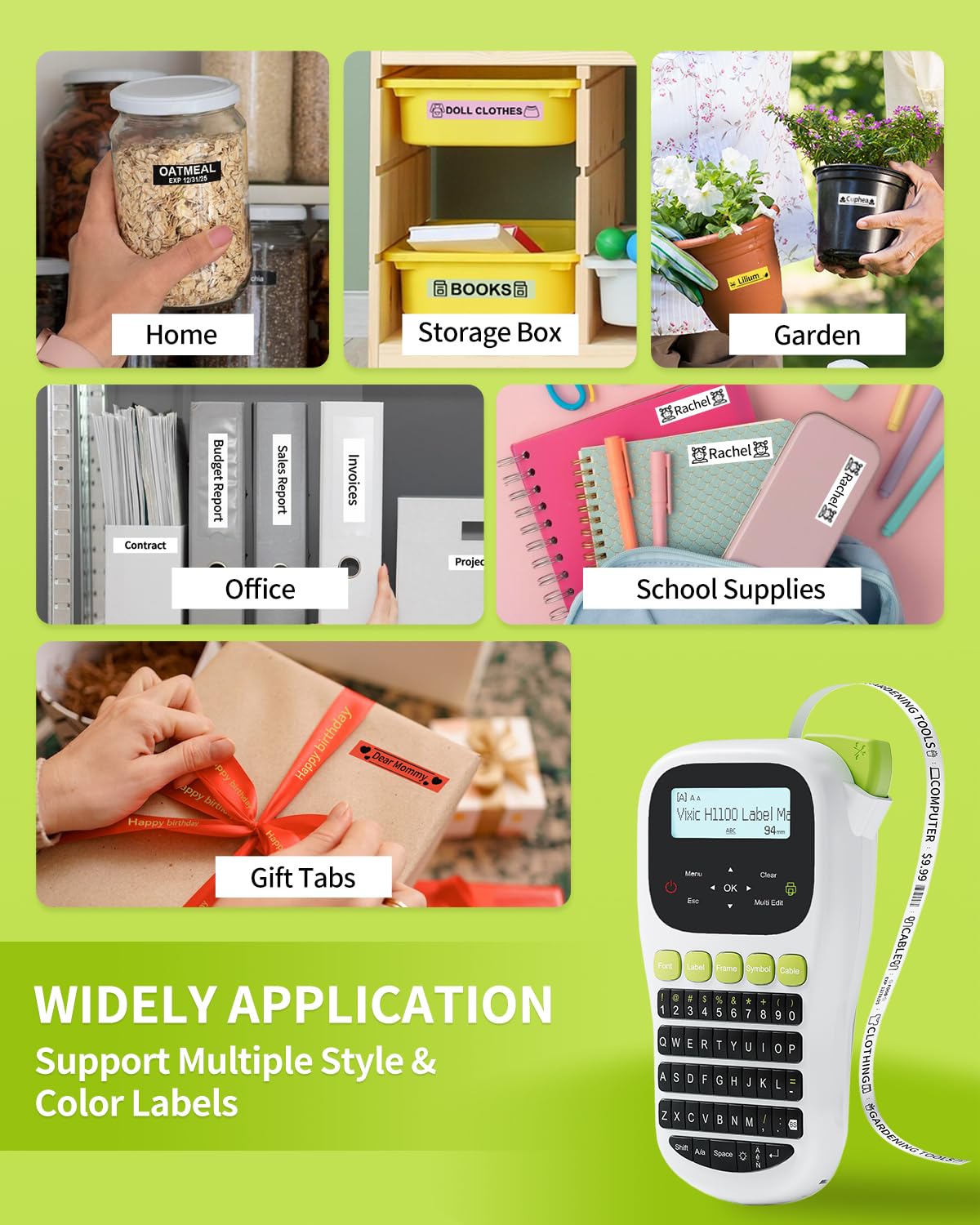 Vixic Label Maker Machine with-Tape, H1100 Label Printer Portable Labeler with Backlight LCD Screen Keyboard for Home Office School Organization, Multiple Fonts Symbols Borders Easy to Use Inkless