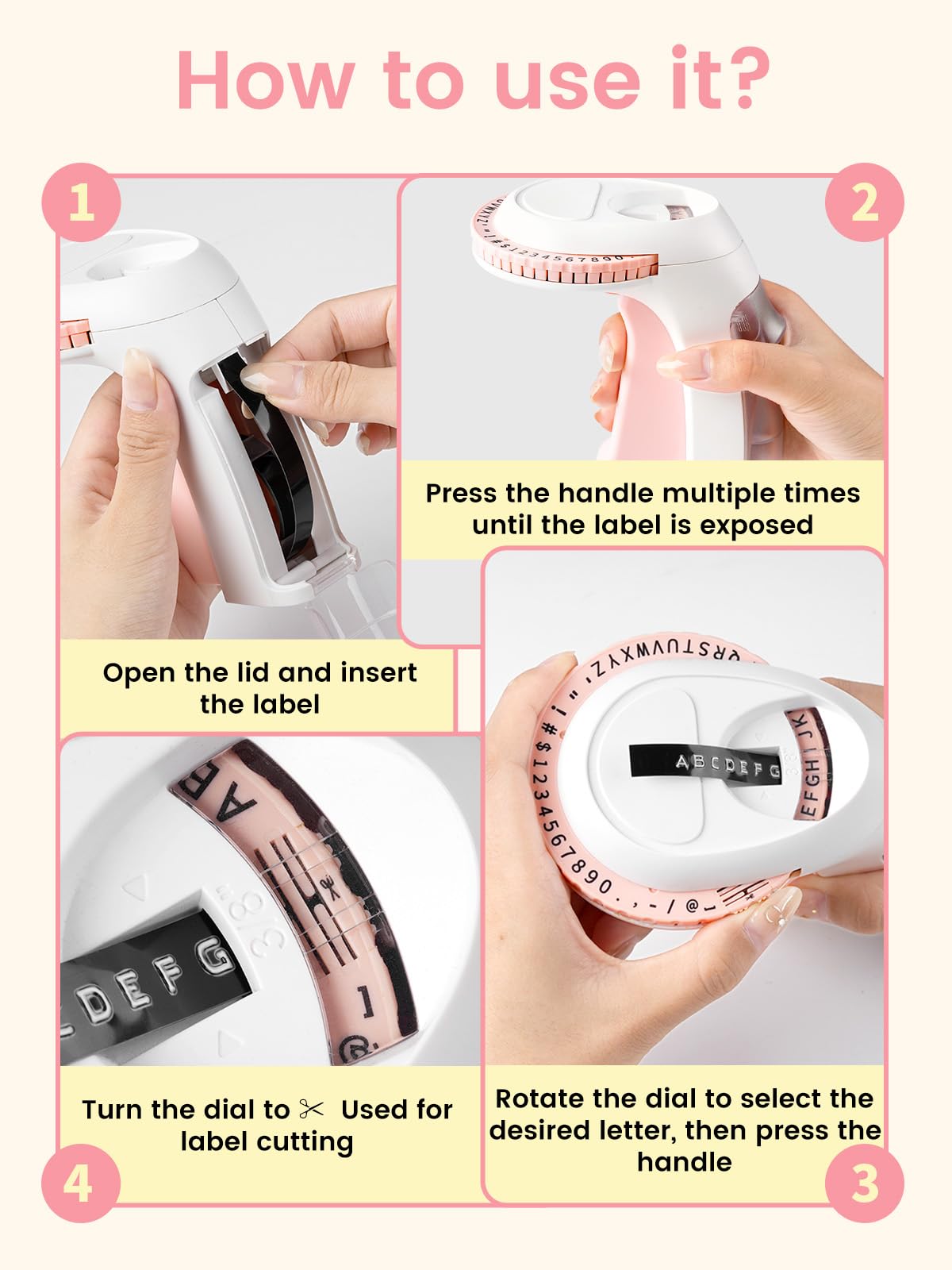 Vixic Embossing Label Maker Machine with 6 Tapes, Vintage Embosser Label Maker, Lightweight Labeler with 6 Rolls 9mm 3/8'' Labeling Tapes for Home/Office/School, Handheld&Portable, Light Pink