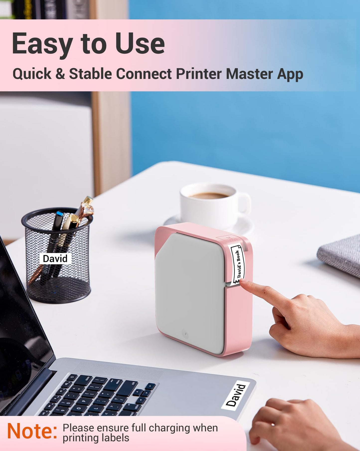 Vixic Label Maker Machine with Tape D1600 Portable Bluetooth Label Printer for Labeling, Mini Sticker Maker Compatible with Android & iOS Phone for organizing, Inkless Rechargeable Handheld, Pink