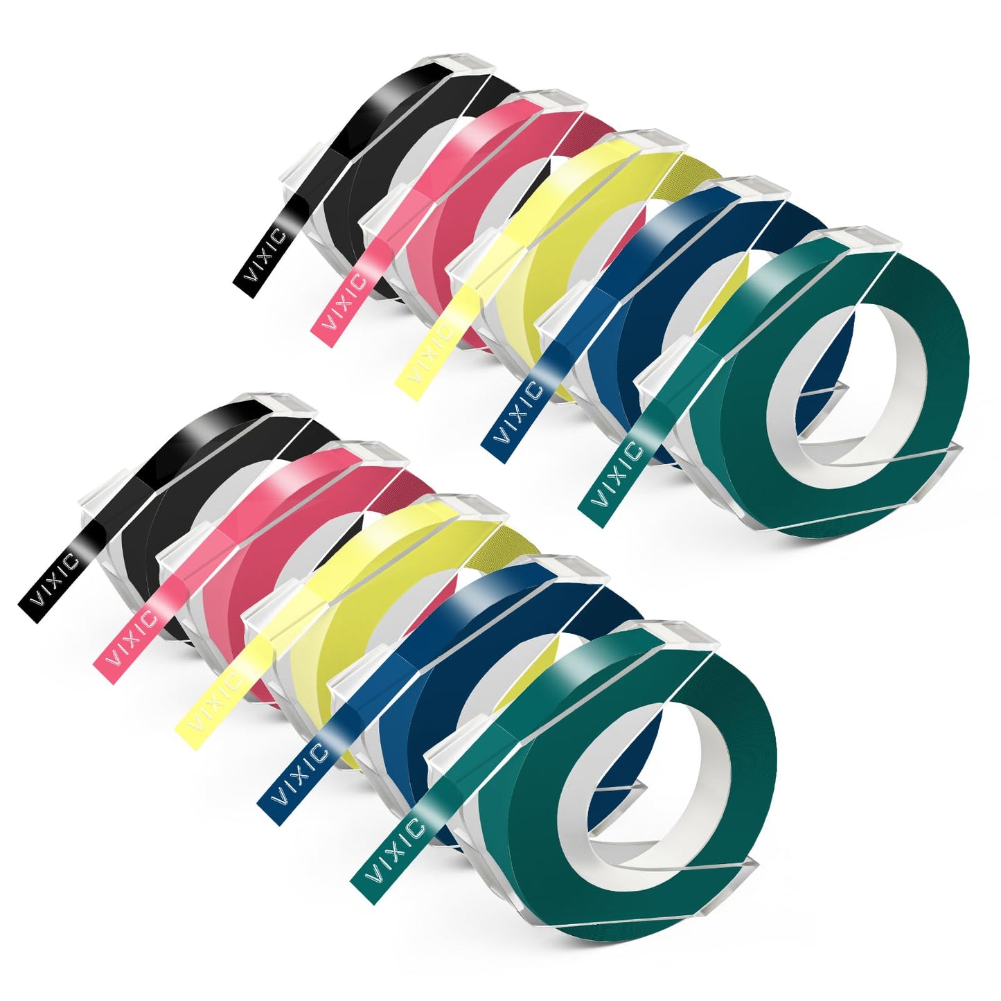 Embossing Label Tape Compatible for Dymo Embossing Label Maker Refills 3/8'' 9mm for Dymo Organizer Xpress Pro 12966 Office Mate II 1540, Black/Pink/Light Yellow/Lake Blue/Lake Green 10PK