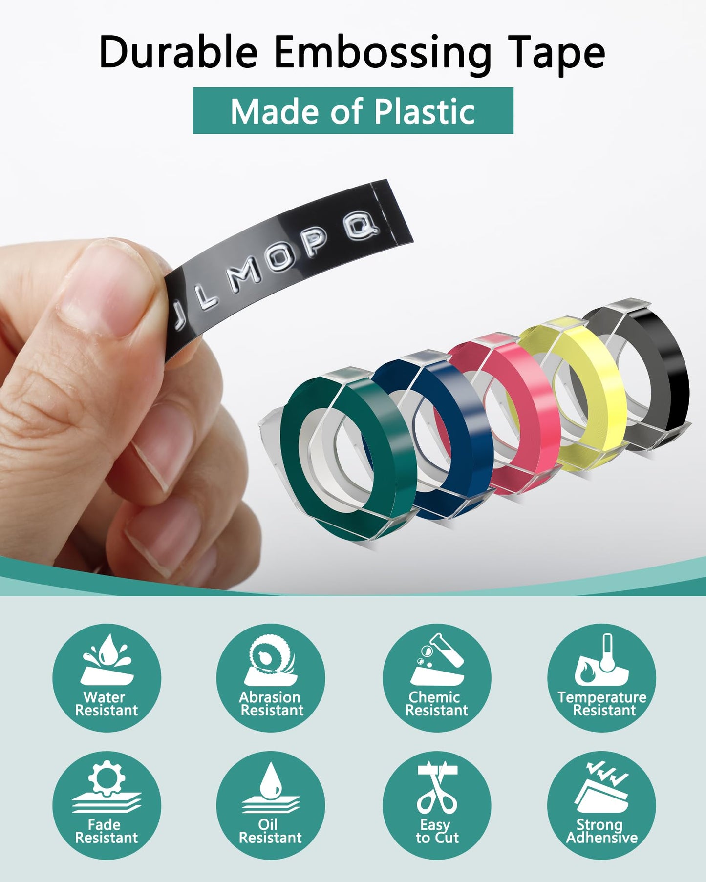 Embossing Label Tape Compatible for Dymo Embossing Label Maker Refills 3/8'' 9mm for Dymo Organizer Xpress Pro 12966 Office Mate II 1540, Black/Pink/Light Yellow/Lake Blue/Lake Green 10PK