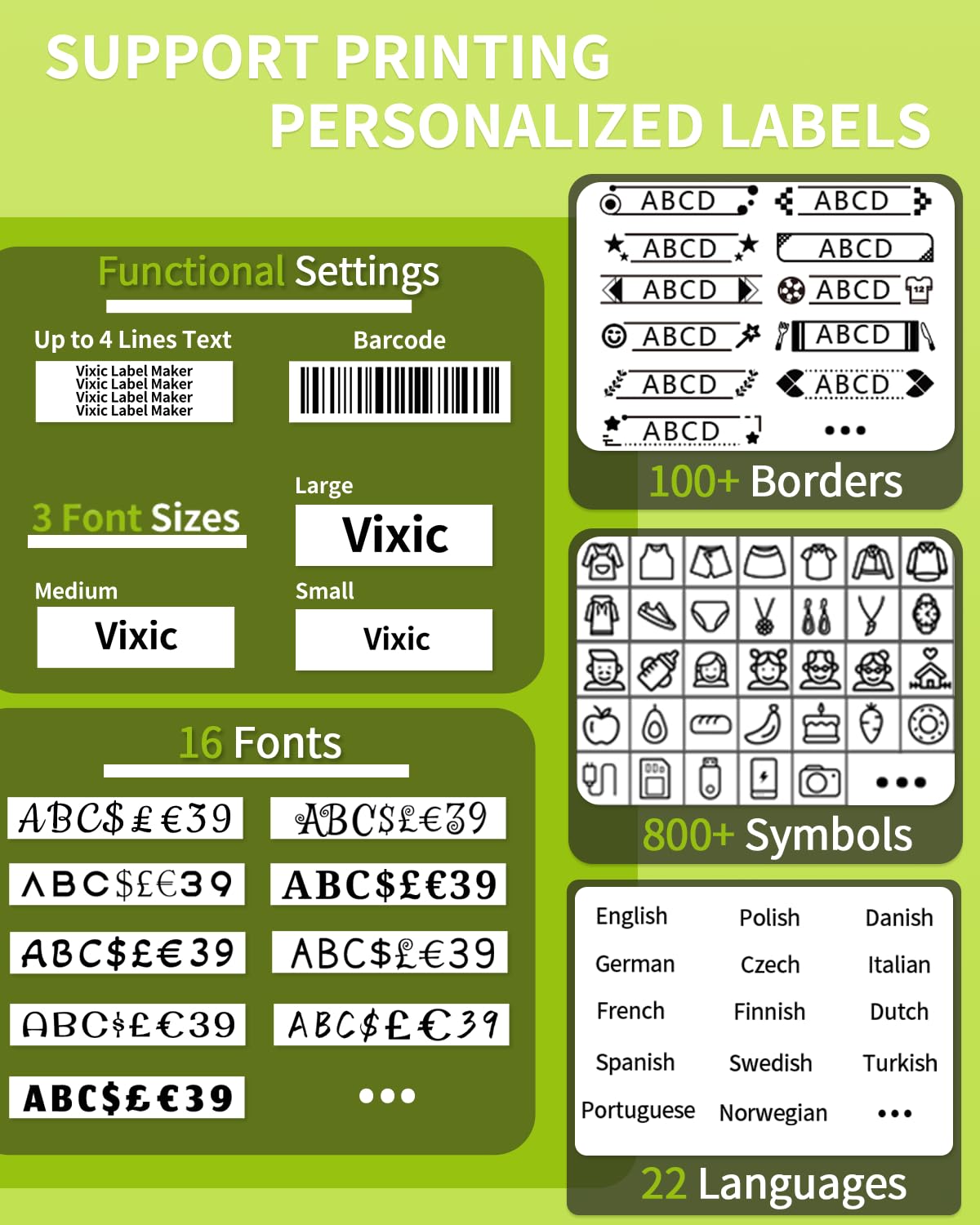 Vixic Label Maker Machine with-Tape, H1100 Label Printer Portable Labeler with Backlight LCD Screen Keyboard for Home Office School Organization, Multiple Fonts Symbols Borders Easy to Use Inkless