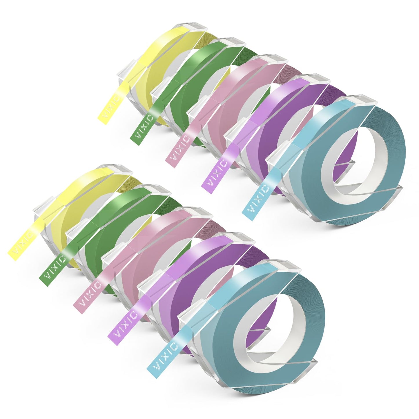 Embossed Label Maker Tape Compatible for Dymo Embossing Label Tape 3/8'' 9mm for Dymo Organizer Xpress Pro 12966 Office Mate II 1540,Label Refills Light Yellow/Macaron Blue/Green/Pink/Purple 10PK