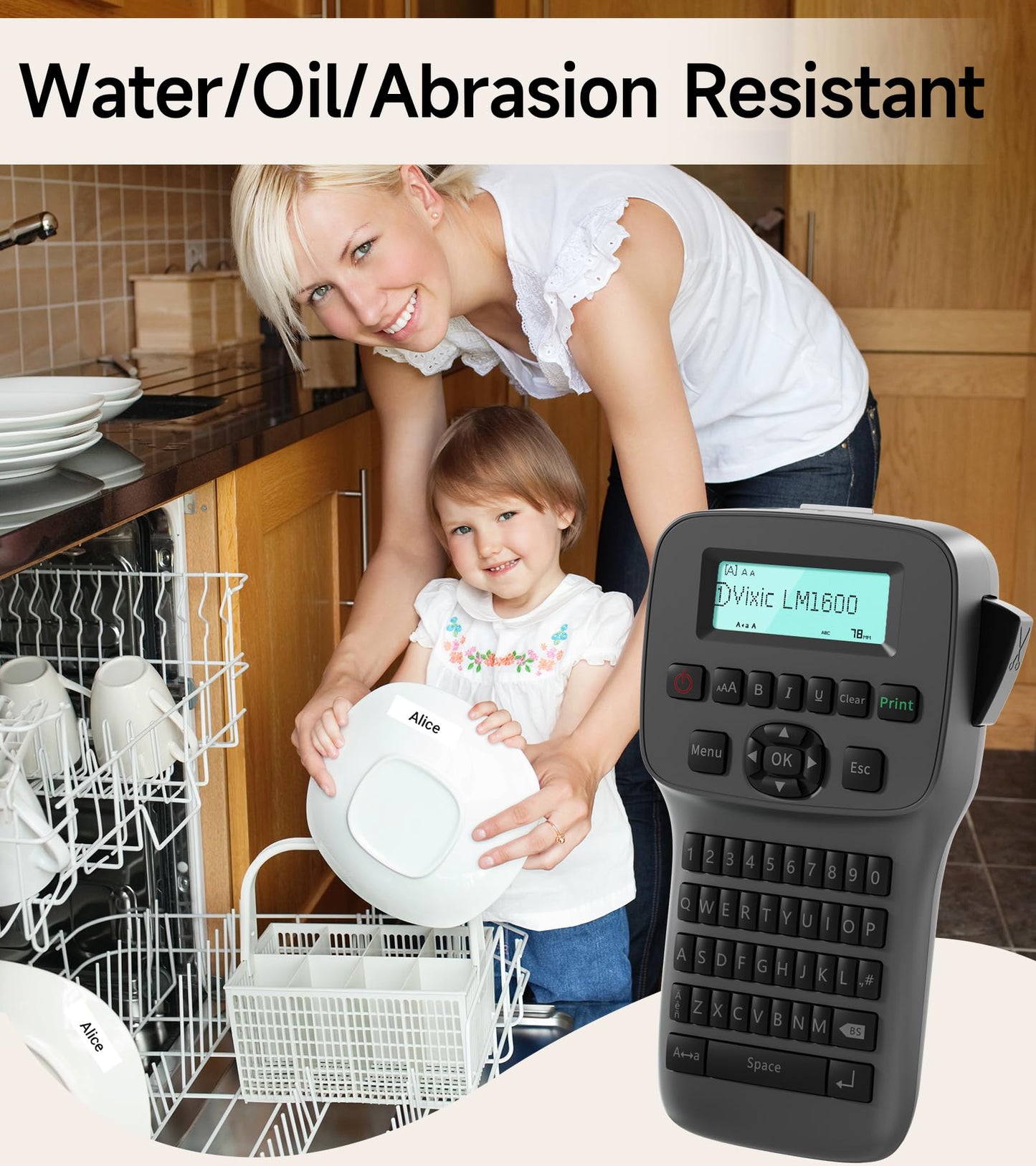 Portable Label Maker Machine with DZ Tape, Backlighting LCD Screen LM1600 Handheld Labeler, QWERTY Keyboard Label Printer, Easy-to-Use, Bluetooth Labeling Machine for Home & Office Organization