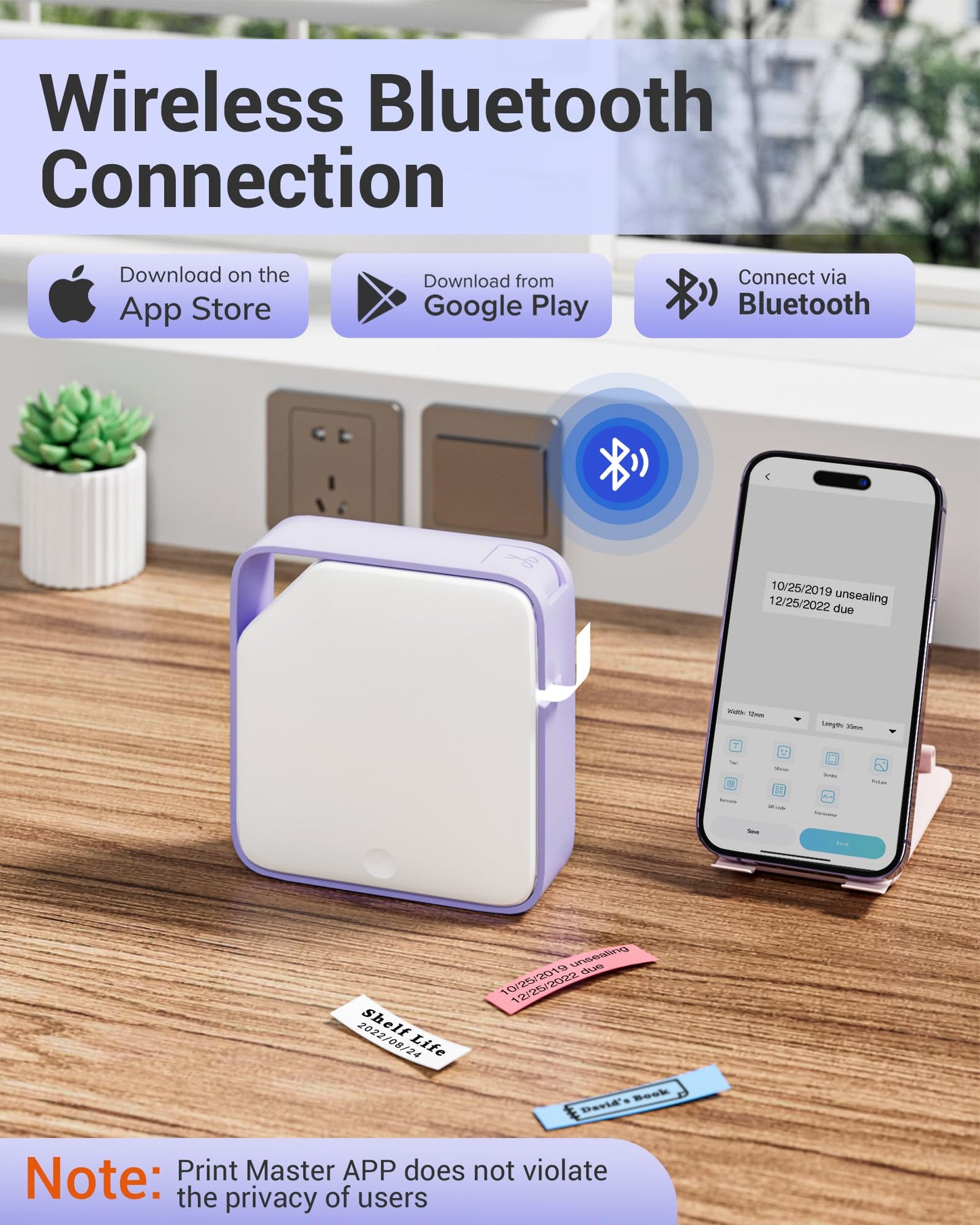 Vixic Label Maker - D1600 Mini Bluetooth Label Printer Wireless Labeler Label Maker Machine with Tape Multiple Templates Available Sticker Maker for Office Organization Home Kitchen Storage, Purple