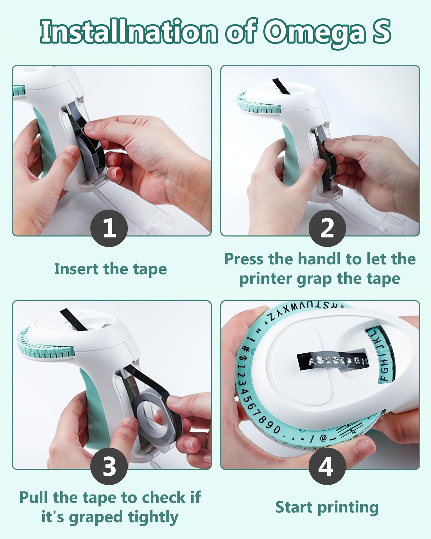 Vixic Omega-S Embossing Label Maker with Tape, 3D Vintage Embosser Label Maker, Handheld&Portable, Lightweight, Embossed Label Maker Machine with 6 Rolls 9mm Label Tapes for Home/Office/School, Green