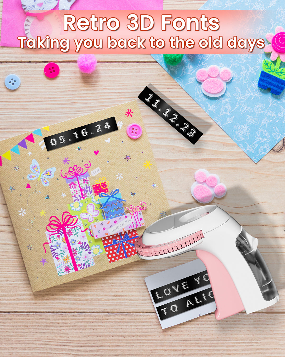 Embossing Label Maker Machine, Embossed Label Maker with Tape 3/8" (9mm) (Pink)