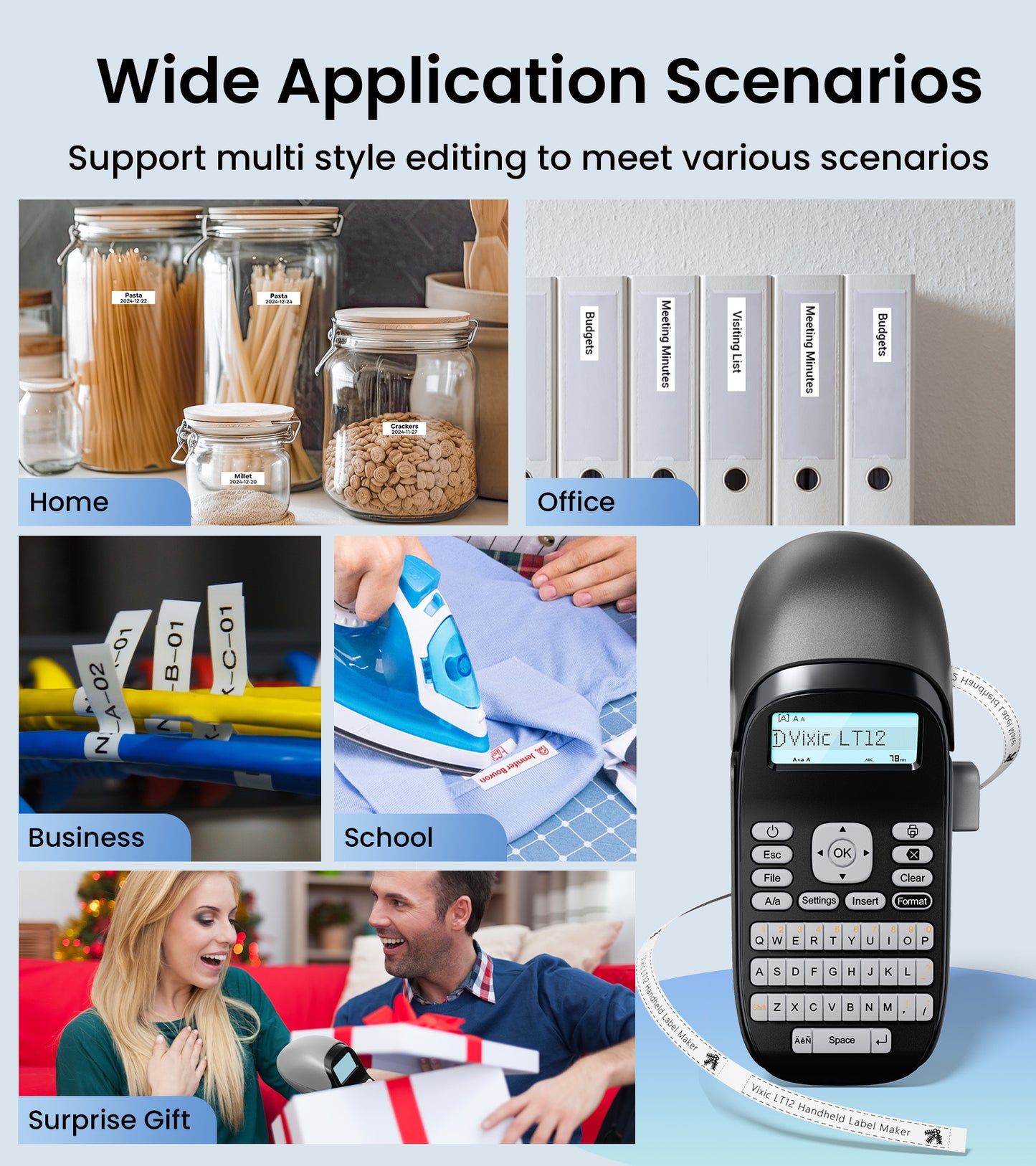 Vixic Label Maker Machine with-Tape Waterproof LT12, Backlit Screen Label Makers with Keyboard, Portable Handheld Labeler Machine with Durable Battery, Versatile App with 1600+ icon,160+fonts, Inkless