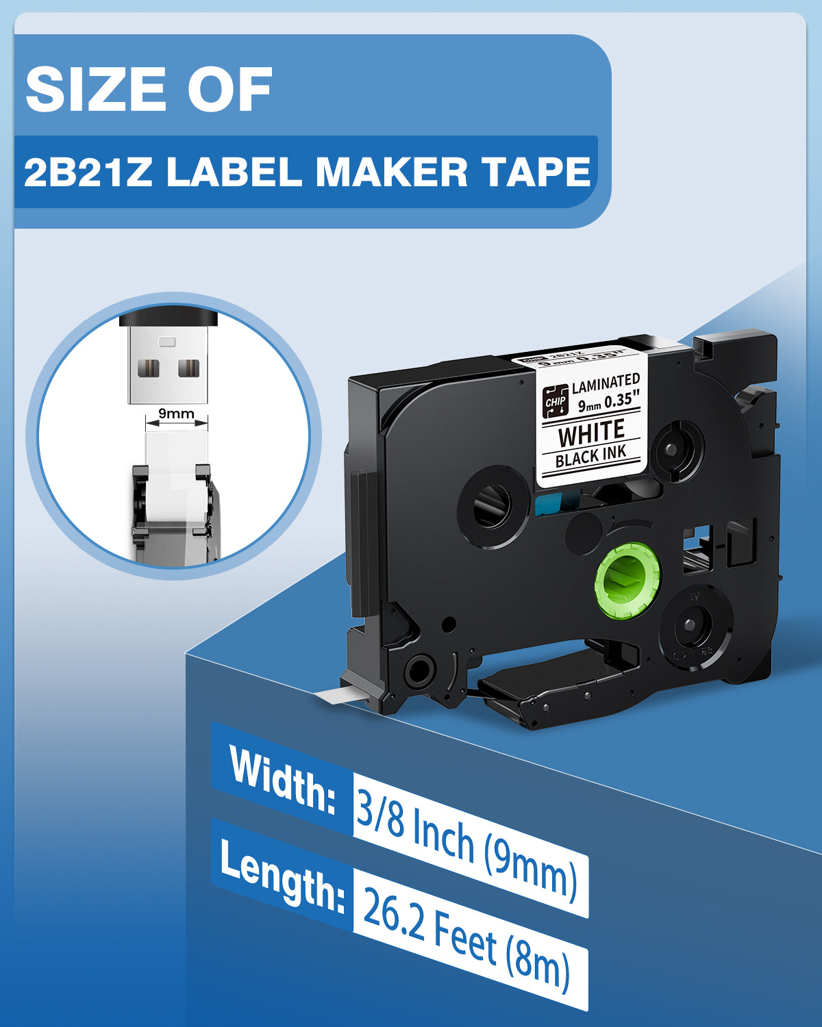 TZ Tape 9mm 0.35 Laminated White Compatible with Brother TZe Tape TZe-221 BZ Tape 2B21Z for Vixic D210S H1100 E1000 D480BT P780BT P3200 & P Touch PT-D210 PT-D220 PT-H110 PT-1890 D600 D410 Label Maker