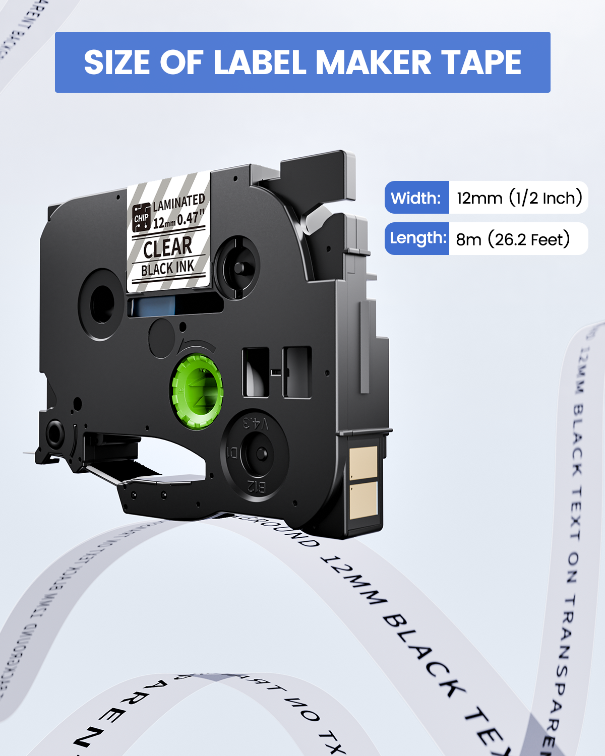 Vixic Label Maker Tape Clear TZ 12mm 0.47 Inch BZ Tapes for D210S H1100 D480BT P780BT E1000 P3200 Labeler Replacement for Ptouch Label Tape TZe-131 TZe131 for PTD210 PTH100 PTD220 PT-H103W Label Maker