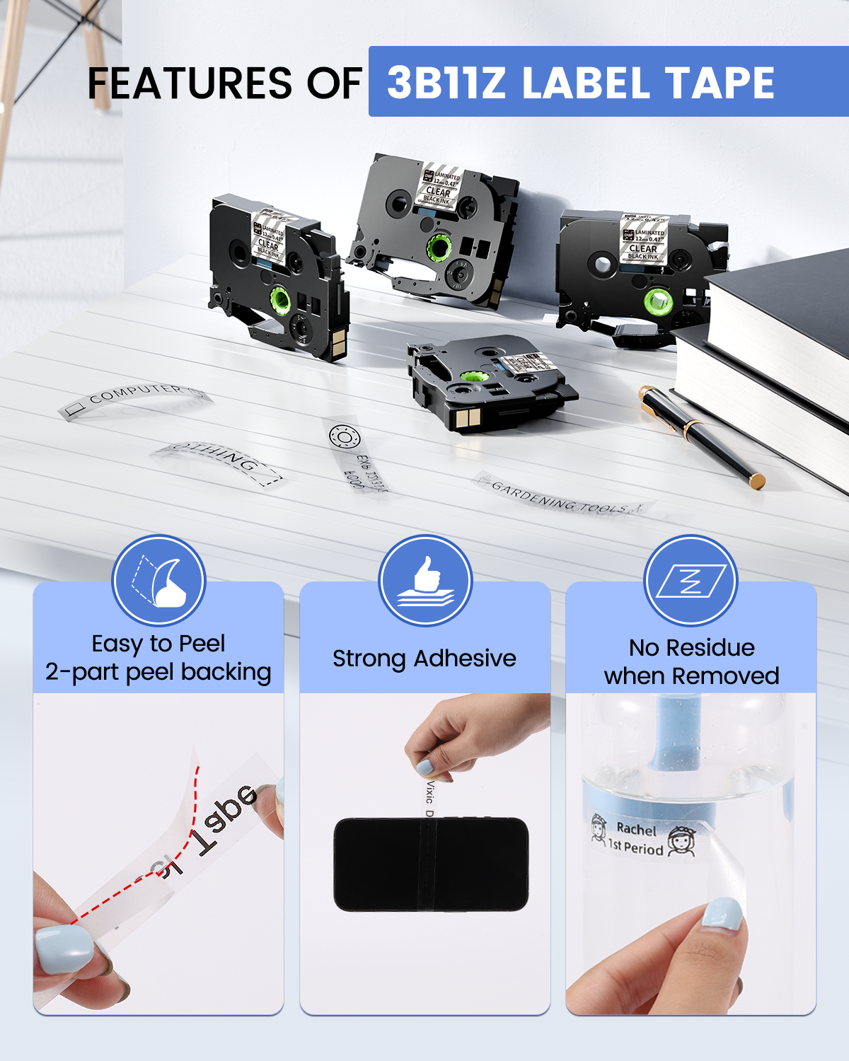 Vixic Label Maker Tape Clear TZ 12mm 0.47 Inch BZ Tapes for D210S H1100 D480BT P780BT E1000 P3200 Labeler Replacement for Ptouch Label Tape TZe-131 TZe131 for PTD210 PTH100 PTD220 PT-H103W Label Maker