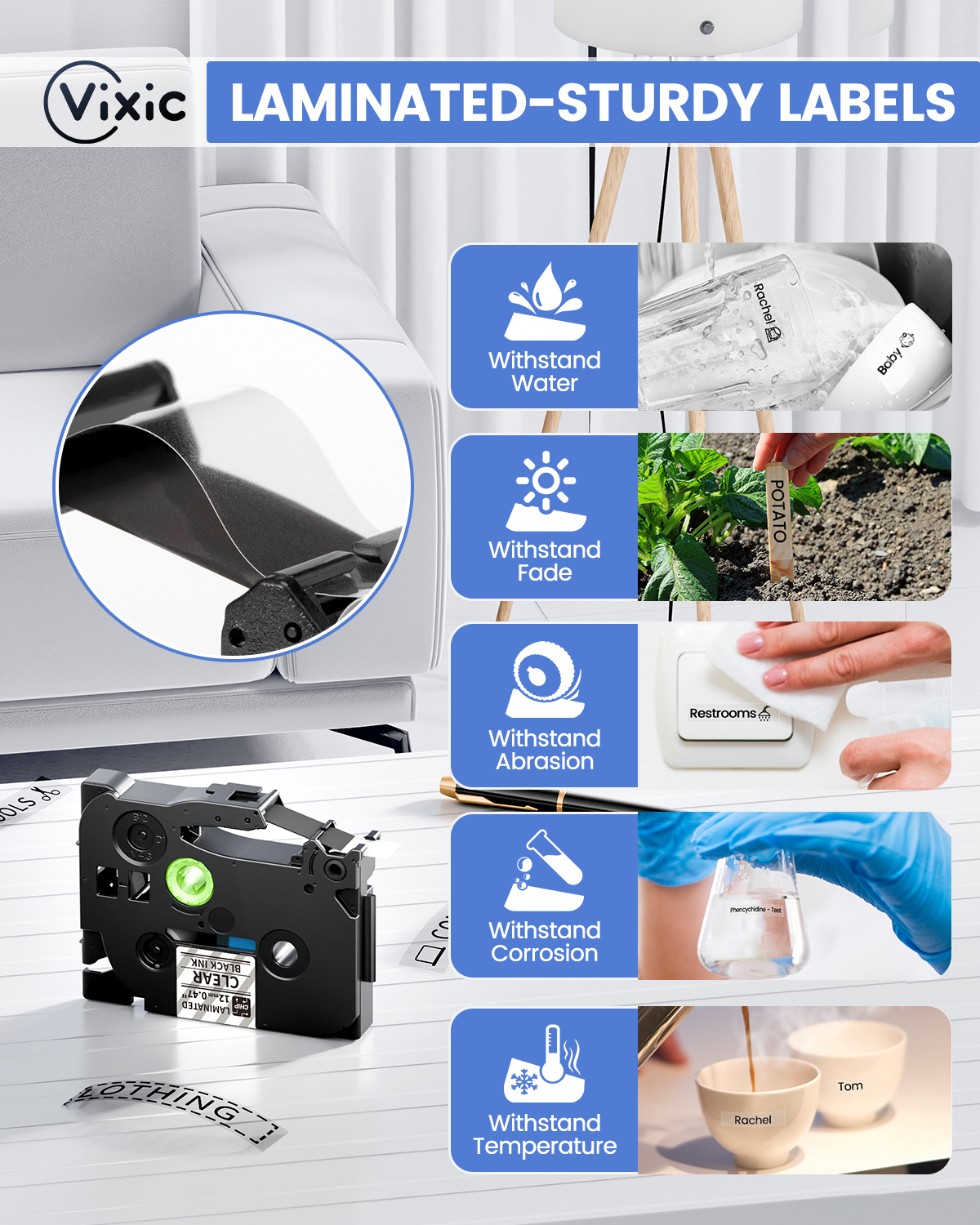 Vixic Label Maker Tape Clear TZ 12mm 0.47 Inch BZ Tapes for D210S H1100 D480BT P780BT E1000 P3200 Labeler Replacement for Ptouch Label Tape TZe-131 TZe131 for PTD210 PTH100 PTD220 PT-H103W Label Maker