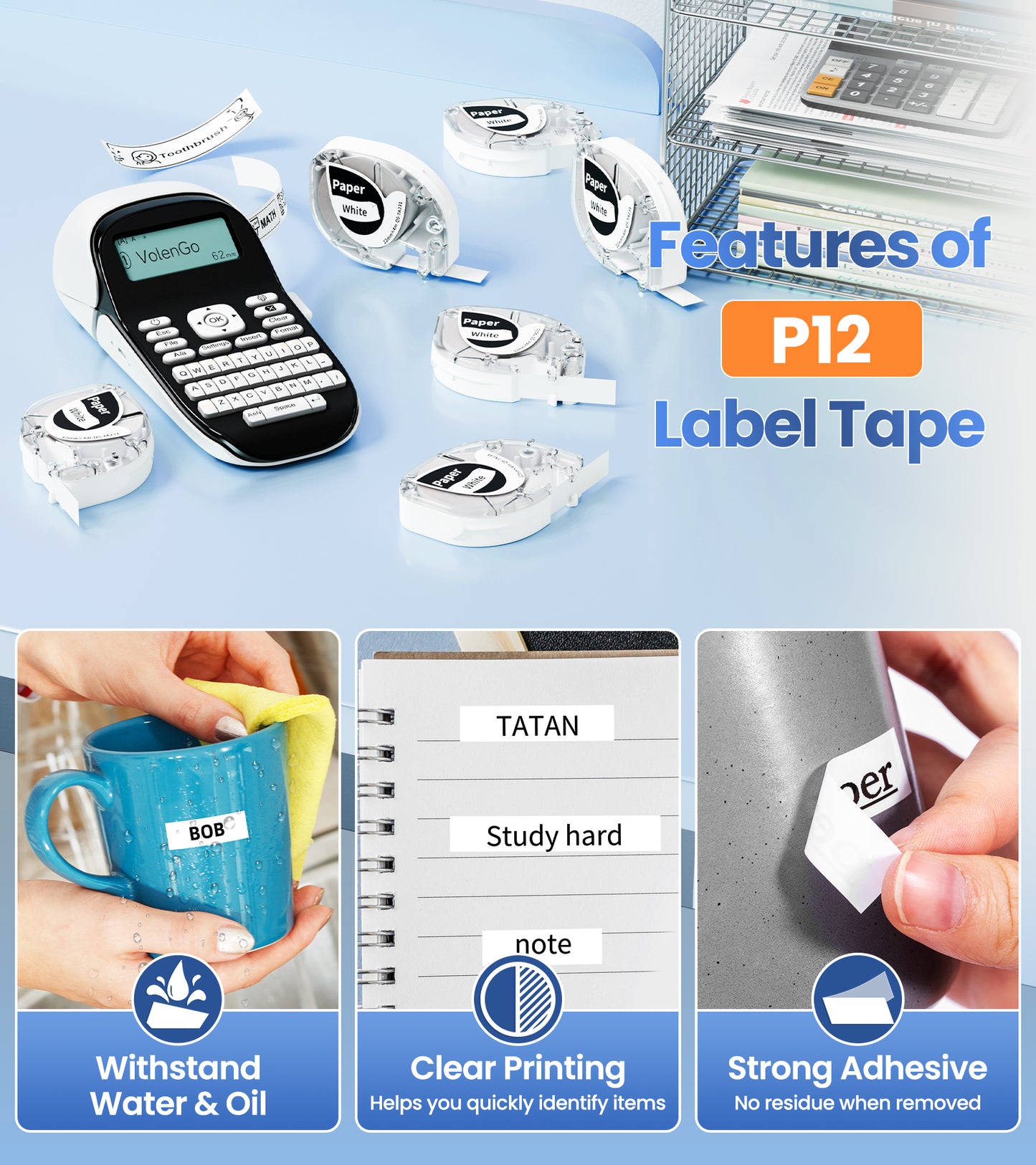 Vixic LT12 Paper White Tape Replacement for Dymo Label Maker Refills 91330 10697,Compatible with Dymo Letratag Refills 200B LT 100H 100T Plus Label Makers,6-Pack