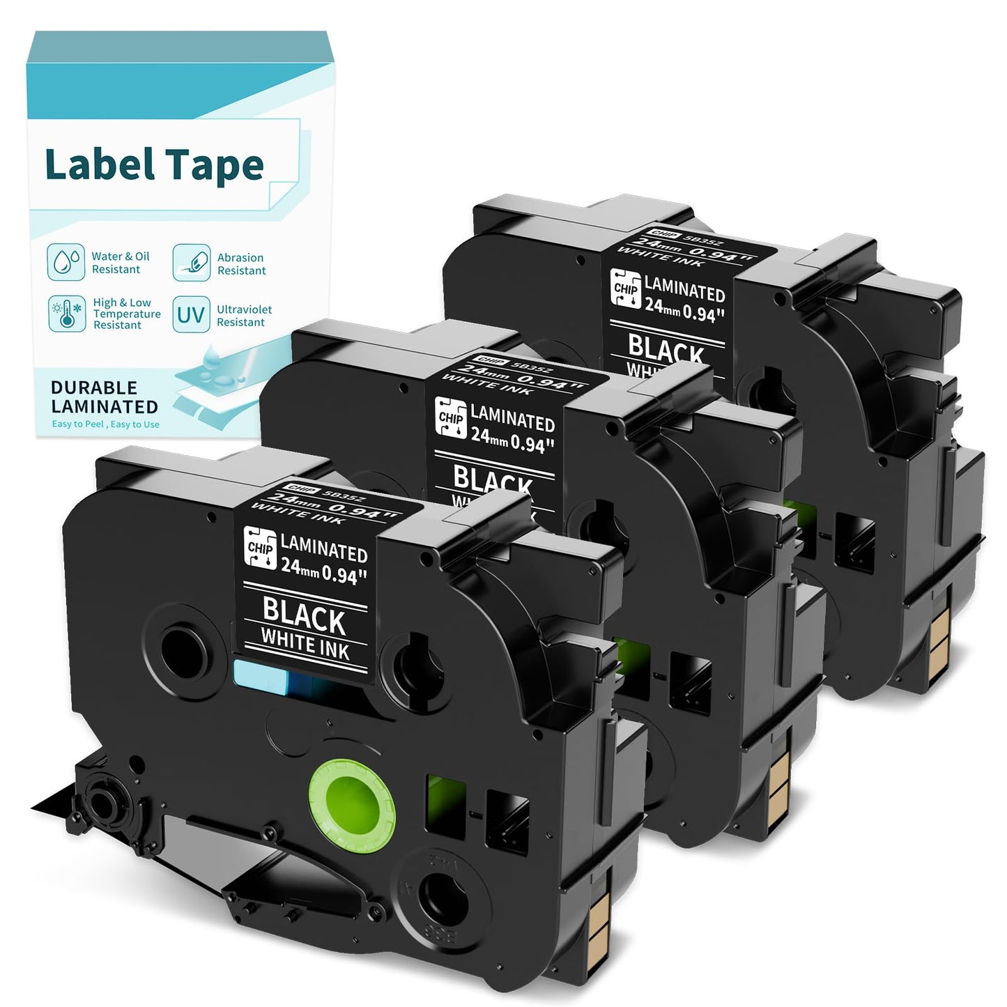 Vixic 24mm Label Tape Black BZ Tape Laminated for P780BT Labeler TZe-355 Compatible with Brother P Touch TZe Tape White on Black 0.94 for PT-D610BT PT-710BT D600 P700 PTP750W PT-D600VP Label Makers