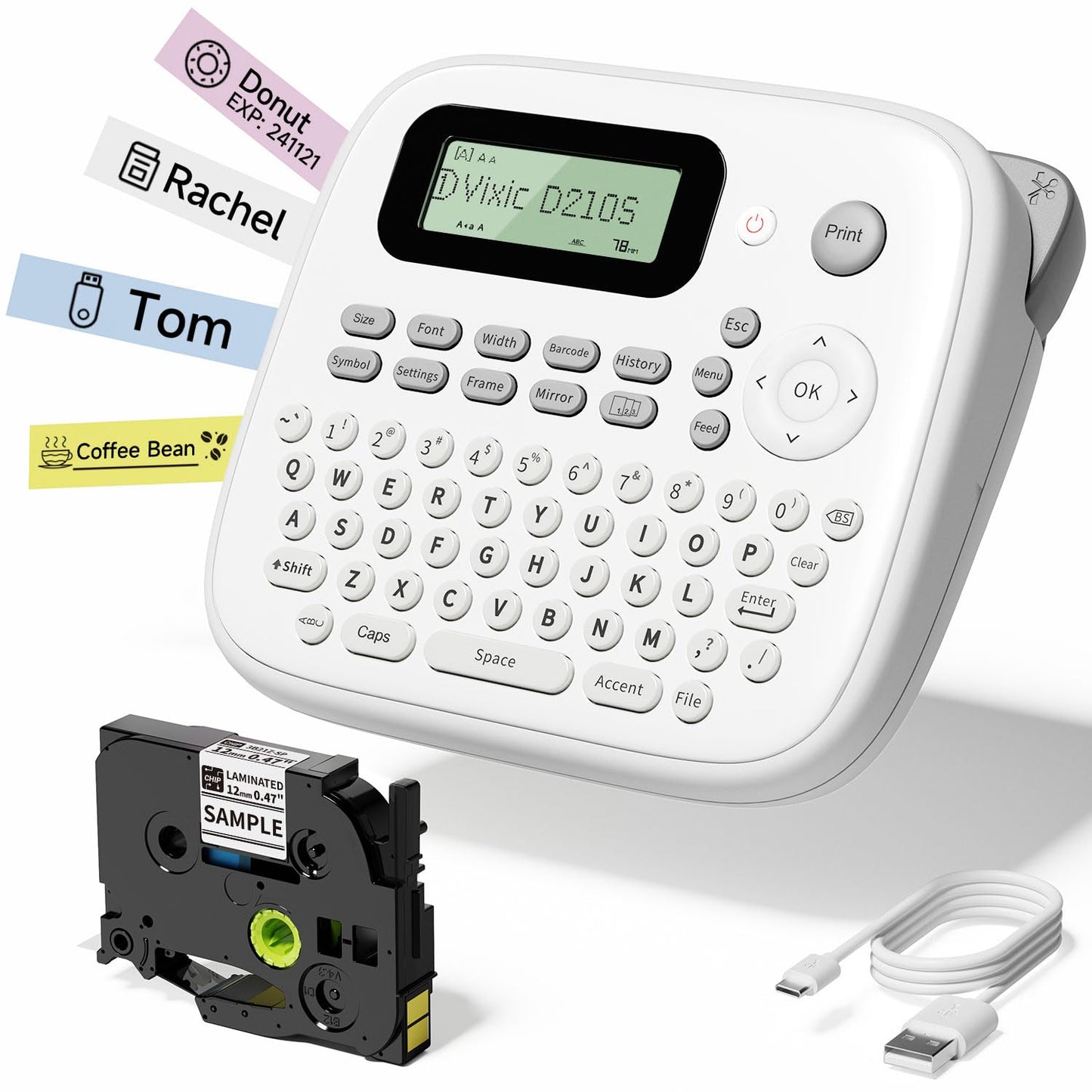 Vixic Label Makers-2025 D210S Portable Label Maker Machine with Different Fonts, Type-C for Power Labeling, QWERTY Keyboard Labeler, 600+Symbols, Easy Label Printer for Home Office School Kids, Green