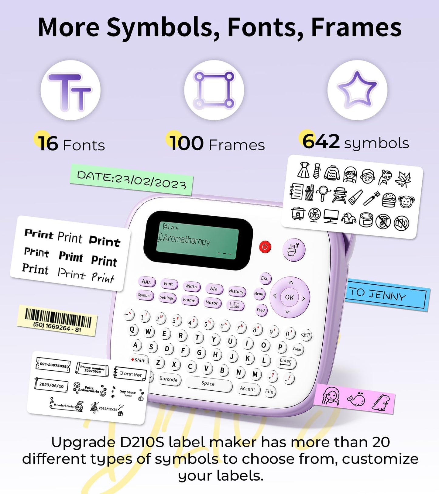 Vixic Label Maker Machine with 4 Tapes Portable Label Makers D210S,Type-C for Power,Easy-to-Use,QWERTY Keyboard,One Touch Keys,Personal Label Maker for Home,Gardens,School,Office Organizing Purple