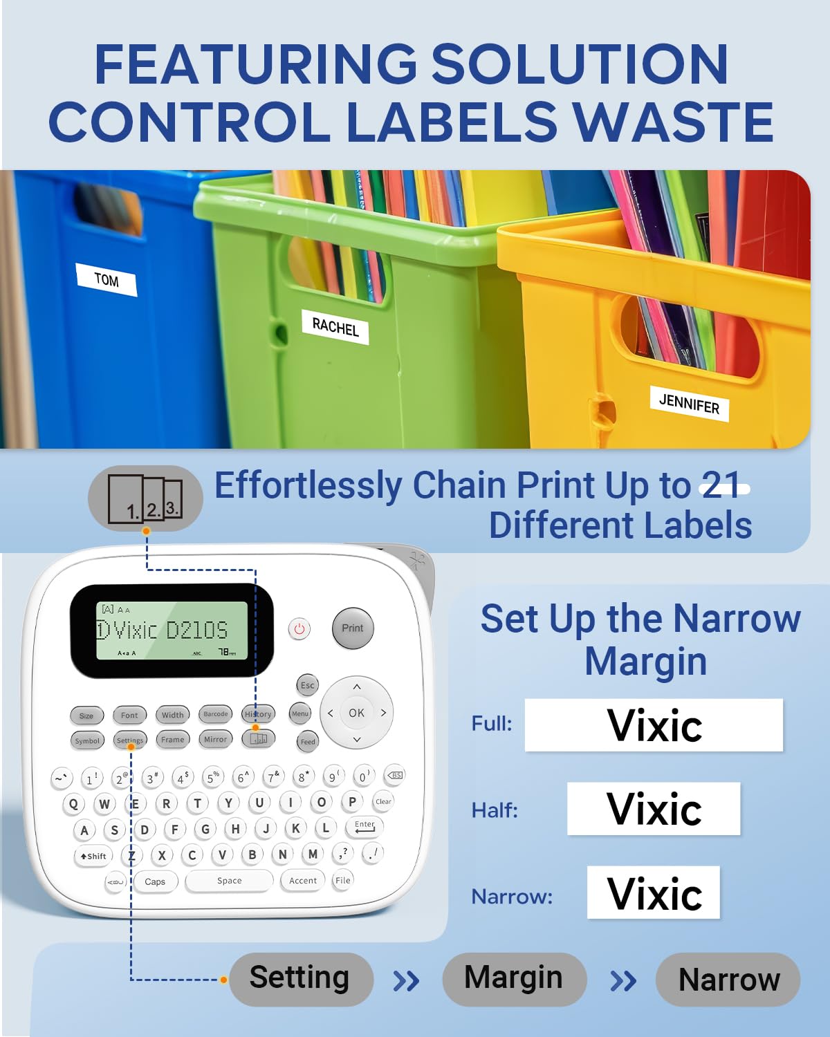 Vixic Label Makers-2025 D210S Portable Label Maker Machine with Different Fonts, Type-C for Power Labeling, QWERTY Keyboard Labeler, 600+Symbols, Easy Label Printer for Home Office School Kids, Green