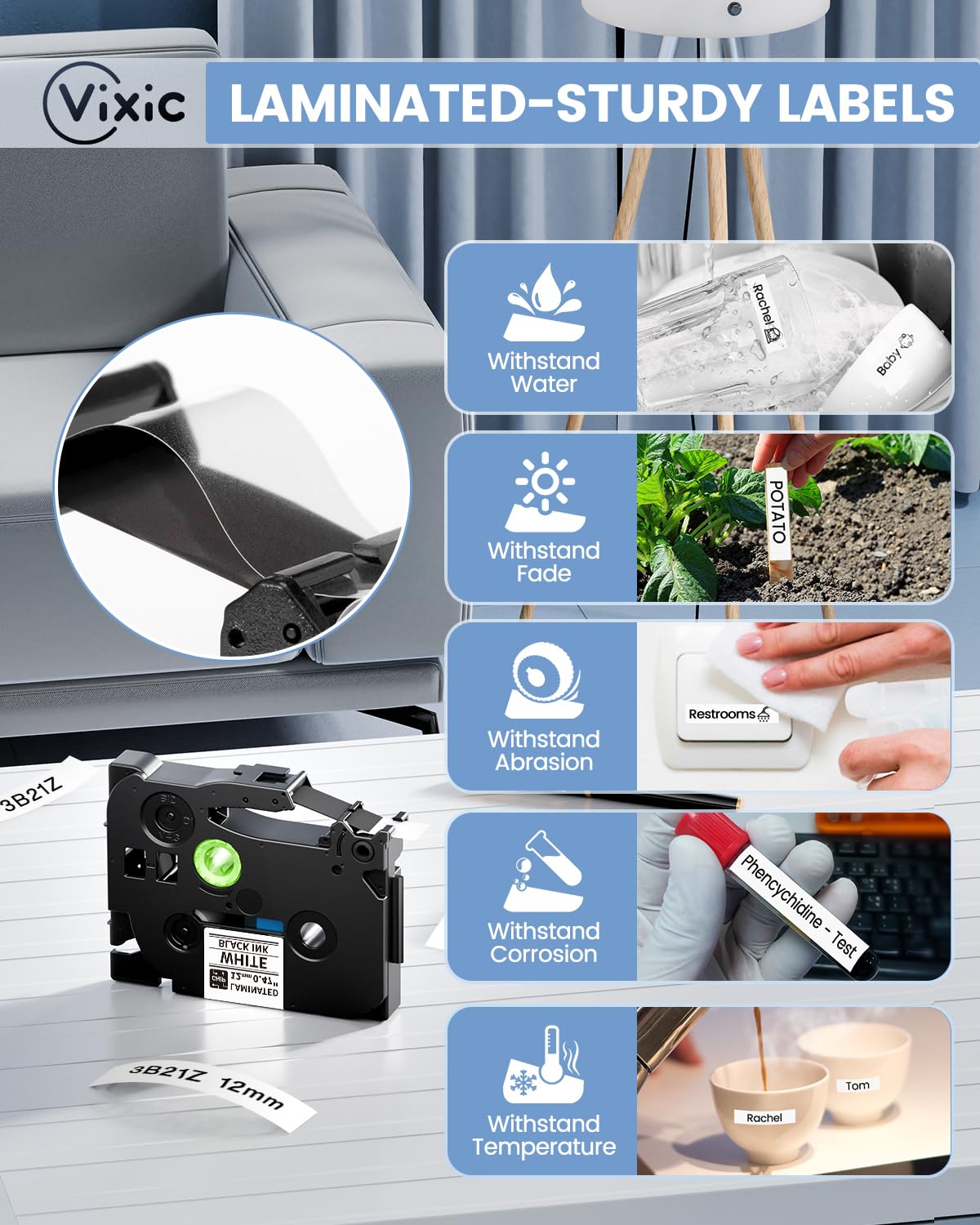 20-Pack 12mm 0.47 White TZ Tapes for Vixic D210S H1100 E1000 D480BT P780BT Brother PT-H110 D210 D220 Label Makers