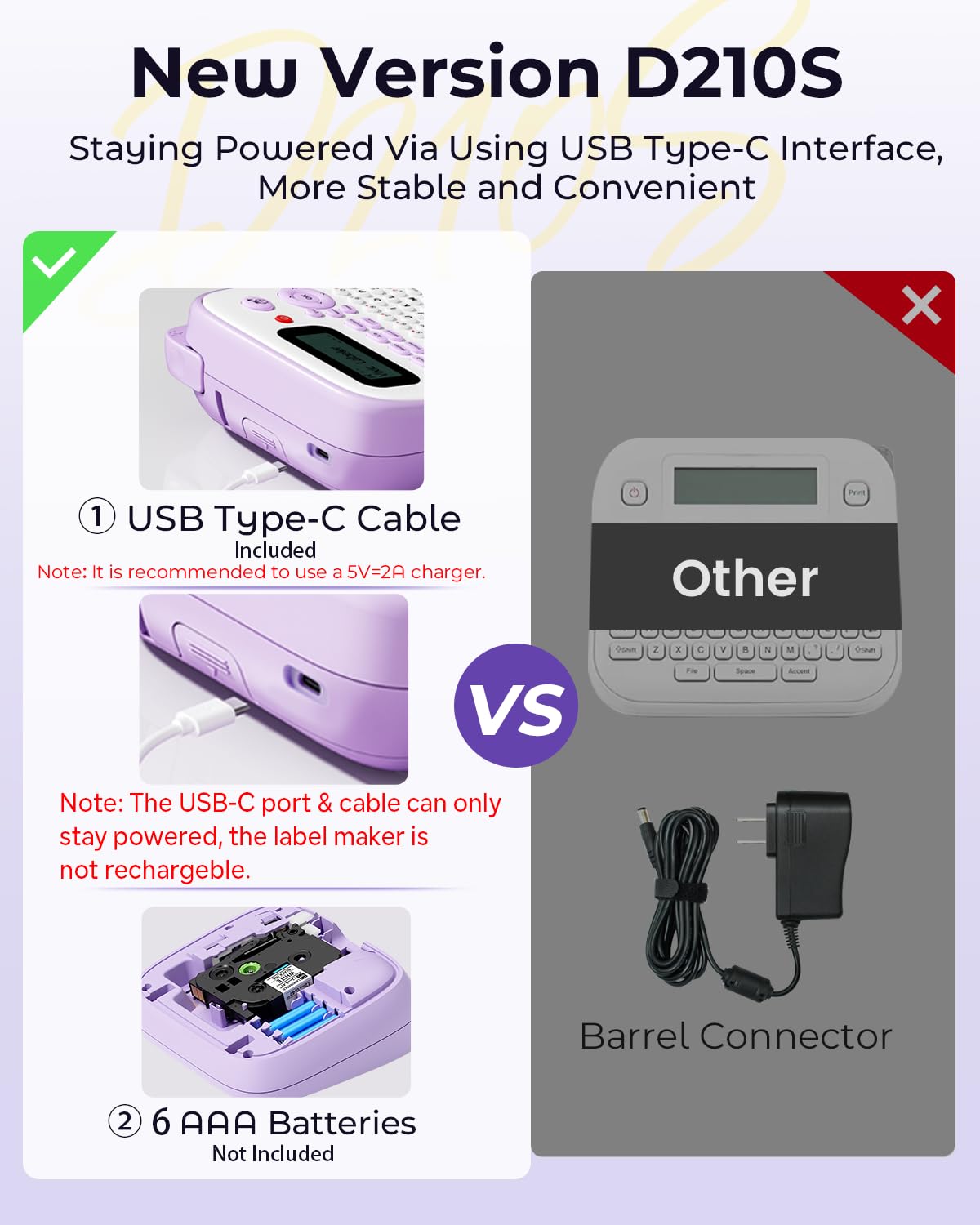Vixic Label Maker Machine with Tapes, D210S Portable Label Maker, Label Maker Machine with USB-C for Power, Labeler Features Chain Print to Reduce Label Wastes for Home Kids Items Office Organization