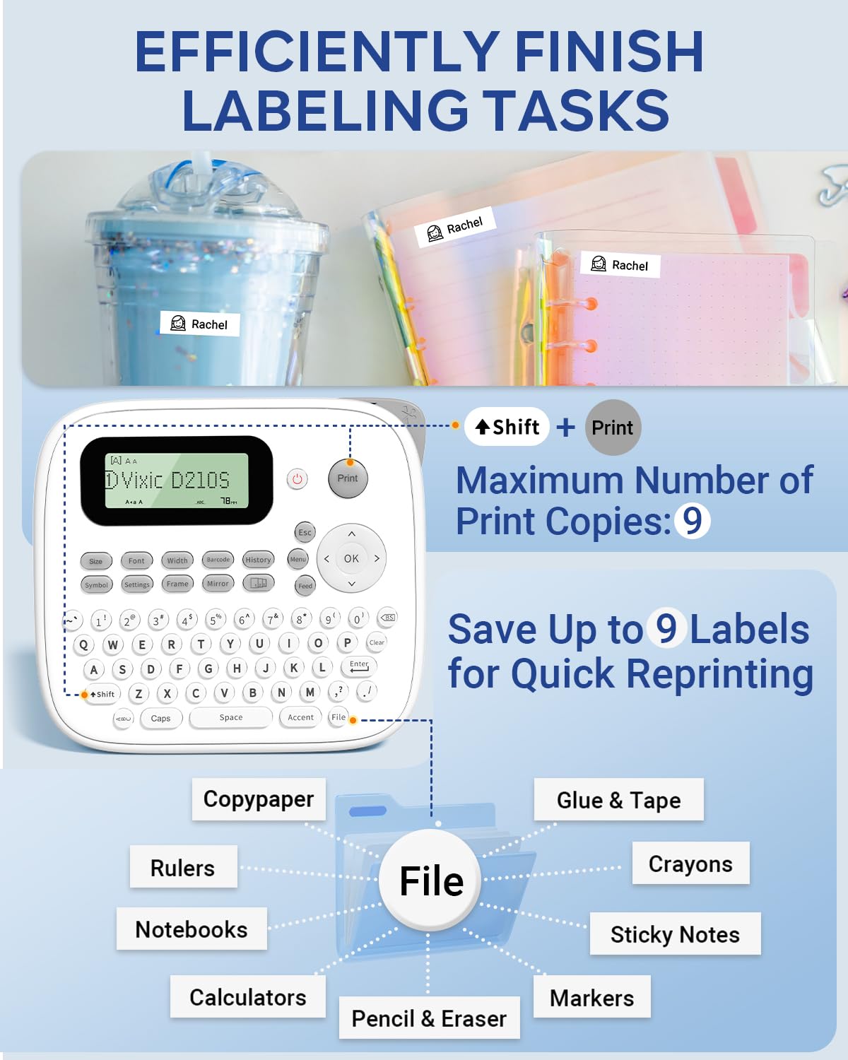 Vixic Label Makers-2025 D210S Portable Label Maker Machine with Different Fonts, Type-C for Power Labeling, QWERTY Keyboard Labeler, 600+Symbols, Easy Label Printer for Home Office School Kids, Green