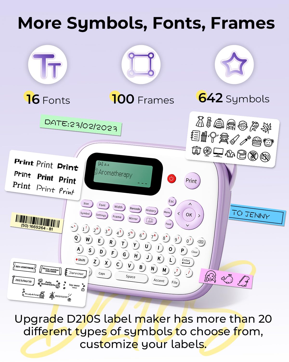 Vixic Label Maker Machine with Tapes, D210S Portable Label Maker, Label Maker Machine with USB-C for Power, Labeler Features Chain Print to Reduce Label Wastes for Home Kids Items Office Organization