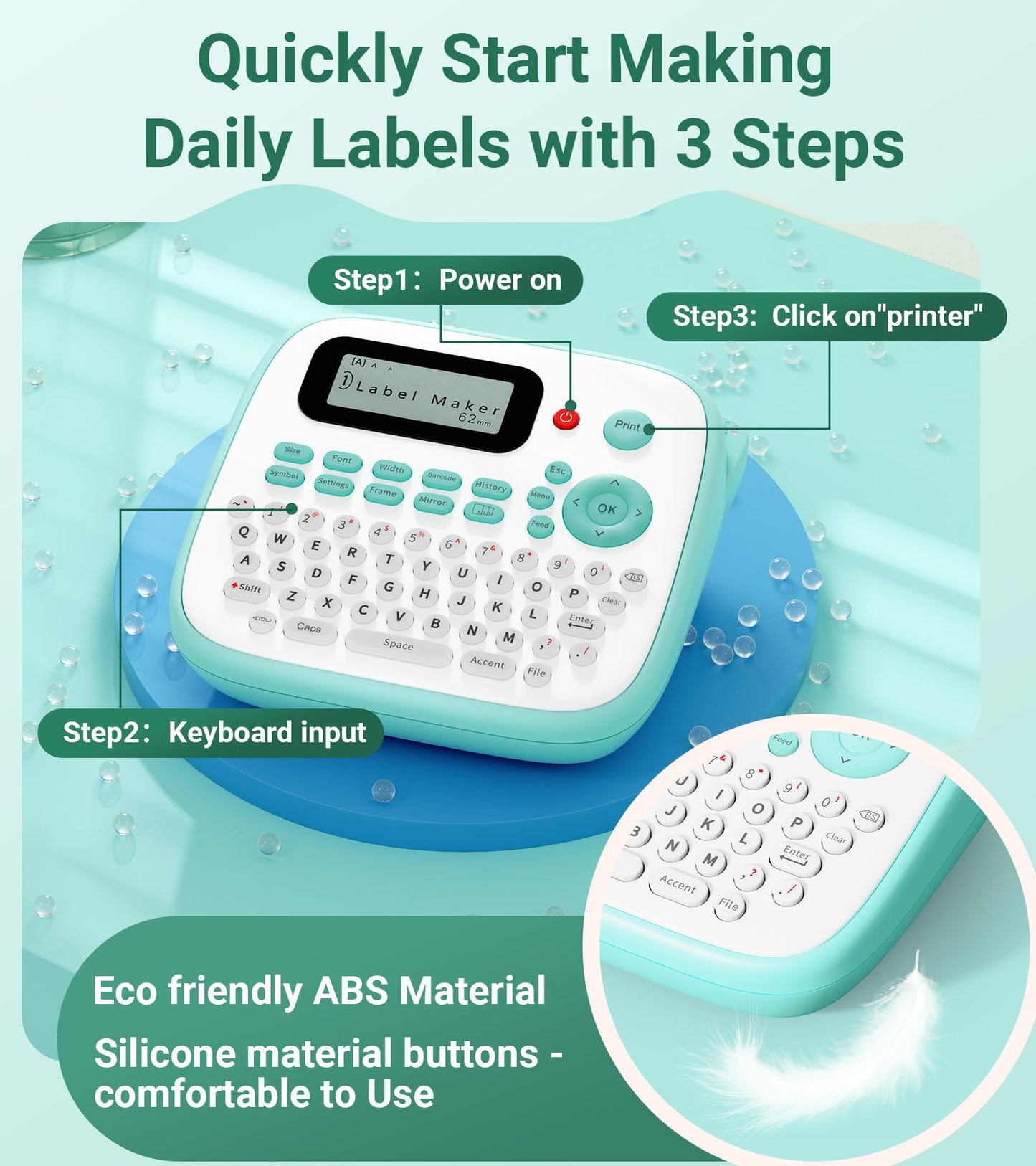 Vixic Label Maker, D210S Label Maker Machine with 4 Laminated Tapes, 12mm Labeler Labelmaker with QWERTY Keyboard, Print Different Fonts Frame Barcode for Home Office School, Green