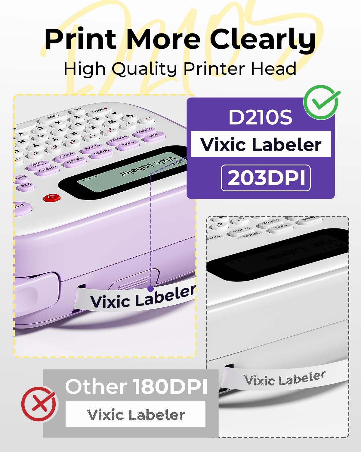 Vixic Label Maker Machine with Tapes, D210S Portable Label Maker, Label Maker Machine with USB-C for Power, Labeler Features Chain Print to Reduce Label Wastes for Home Kids Items Office Organization