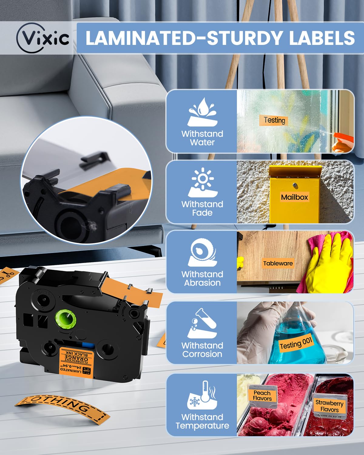 Vixic P780BT 24mm 1 Inch 0.94 Laminated Orange Tape, TZe-B51 Label Tape for Brother Ptouch PT-D600 PT-D610BT PT-P710BT PT-P700 PT-P750W Label Maker