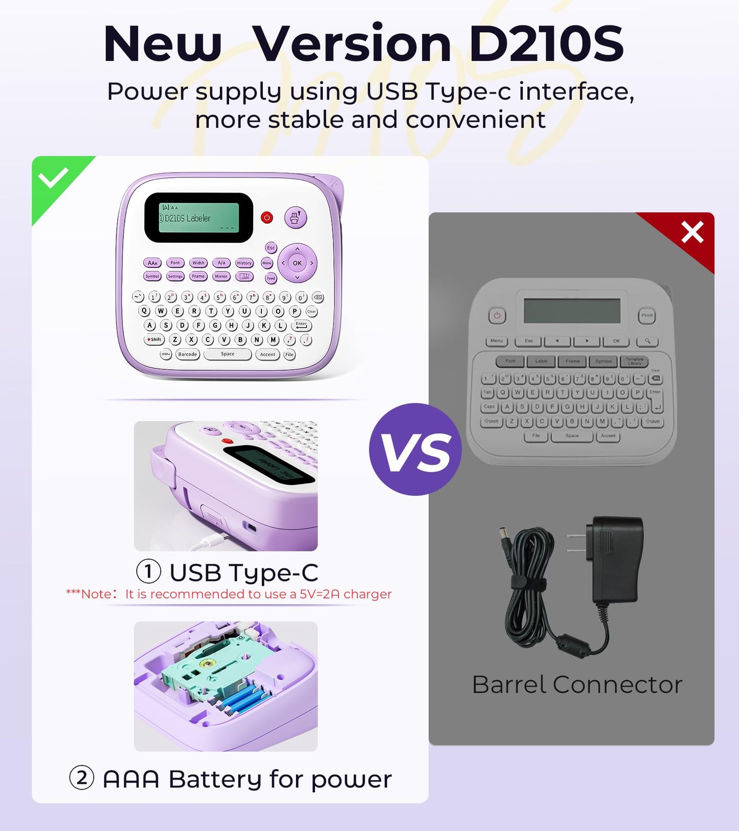 Vixic Label makers - Vixic D210S Label Maker Machine - USB C for Power, Difference Fonts Style,100+ Boarder,600+Symbols,12mm Sticker Maker Easy to Use for Labelling Bottle,Jar,Plan,Kids Storage, Purple